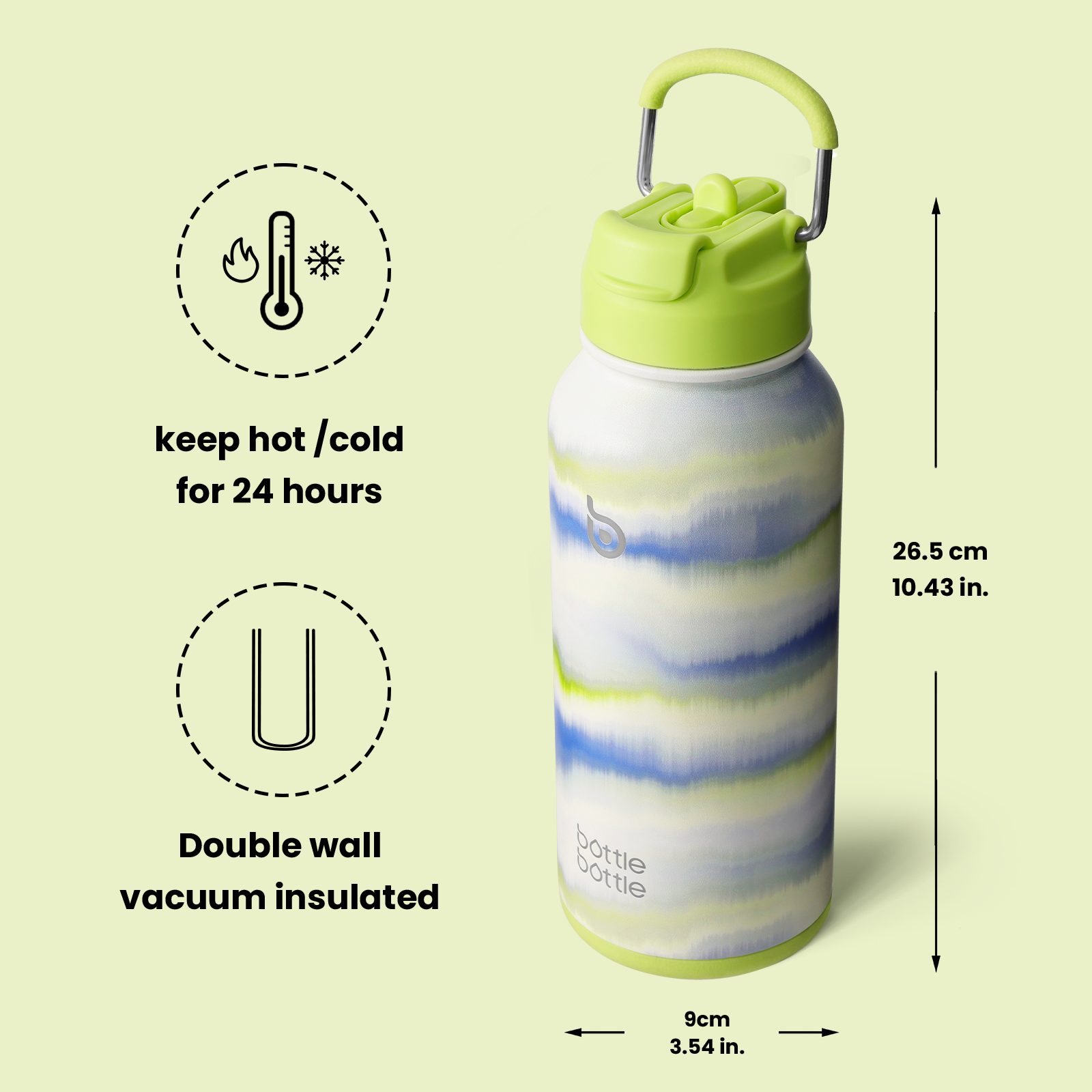 32oz Insulated Water Bottle Stainless Steel Sport Water Bottle with Straw Dual-use Lid Design for Gym with Pill Box