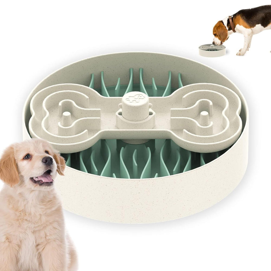 Slow Feeder Dog Bowl for Large Dogs with Non-Slip Base - Adjustable Speed Design, Removable Puzzle Inserts & Dishwasher Safe, Green