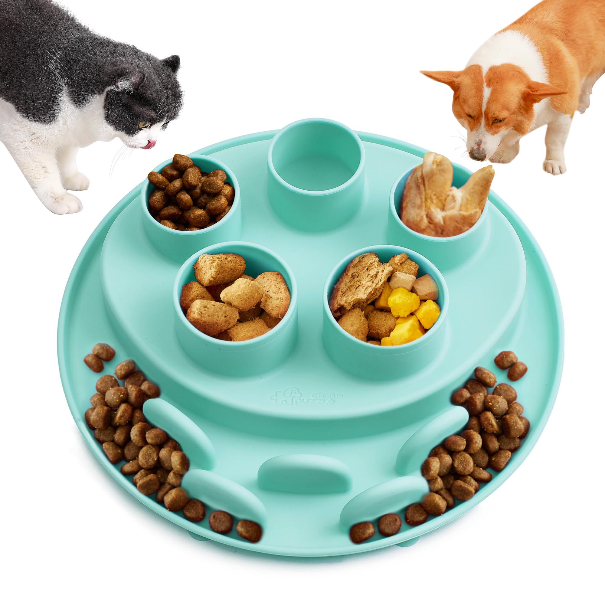 Cat Slow Feeder, Interactive Cat Puzzle Toy for Mental Stimulation, Dishwasher Safe Silicone Cat Enrichment Toys, Reduces Boredom and Training Intelligence, Green