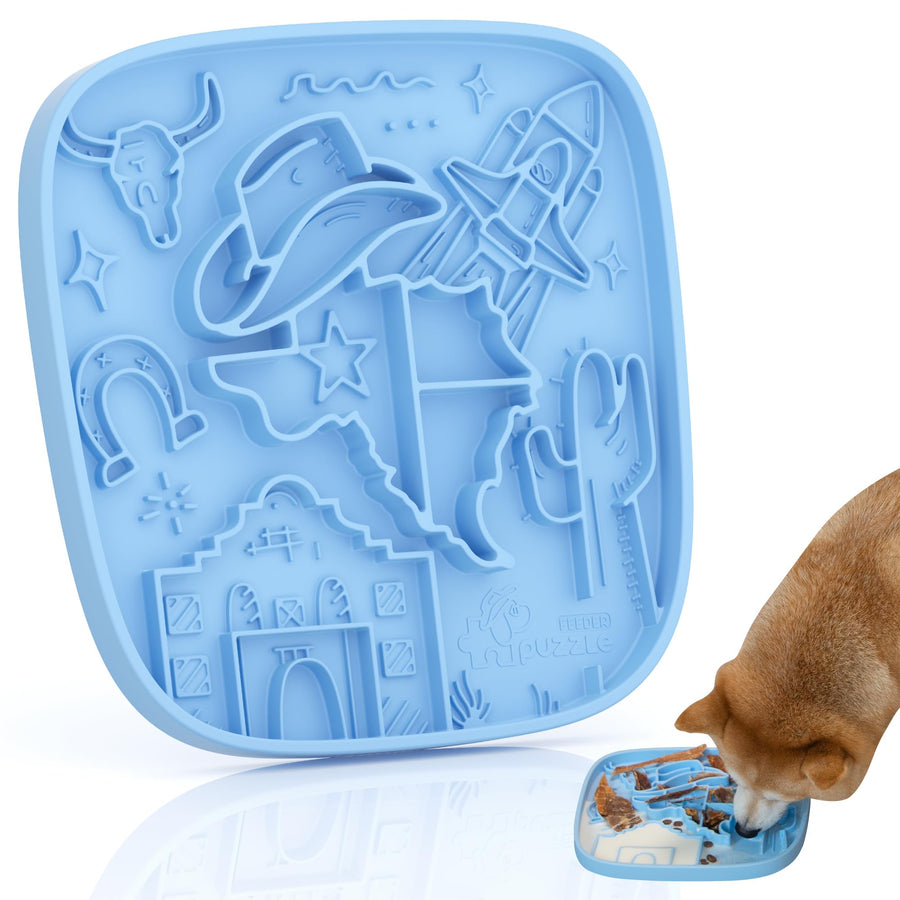 Snuffle Mat and Lick Mat for Dogs,Texas Textured Slow Feeder, 0.75 Inch Thin Silicone Mat Holds 3 Cups, Dishwasher and Microwave Safe, Blue