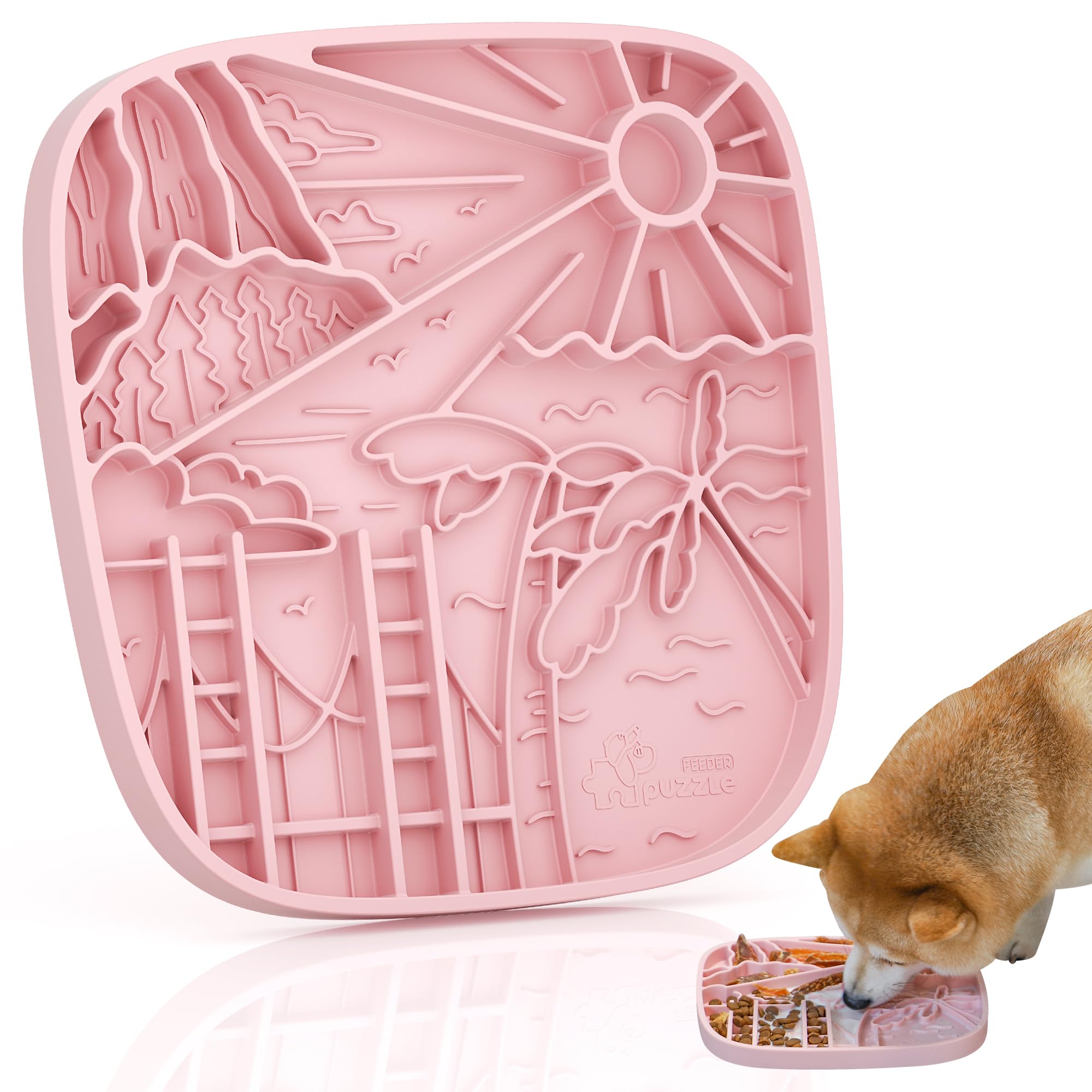 Snuffle Mat and Lick Mat for Dogs, California Textured Slow Feeder, 0.75 Inch Thin Silicone Mat Holds 3 Cups, Dishwasher and Microwave Safe, Pink