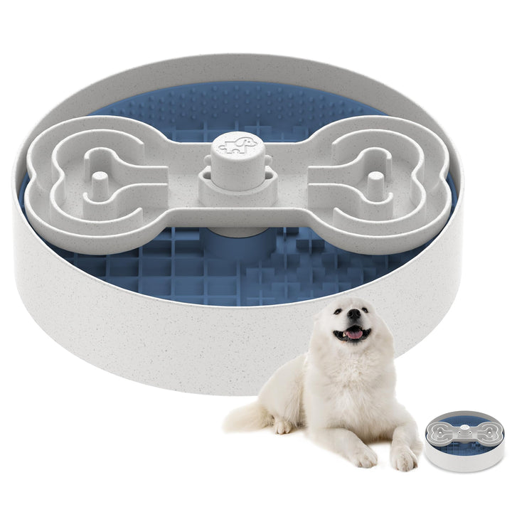 Slow Feeder Dog Bowl with Lick Mat and Puzzle Inserts - Non-Slip Base, Adjustable Speed Design, Dishwasher Safe for Large Dogs,Blue