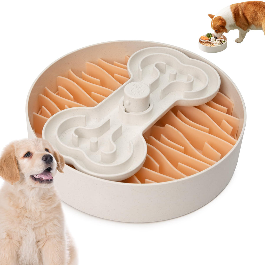 Slow Feeder Dog Bowl for Large Dogs with Non-Slip Base - Adjustable Speed Design, Removable Puzzle Inserts & Dishwasher Safe, Pink