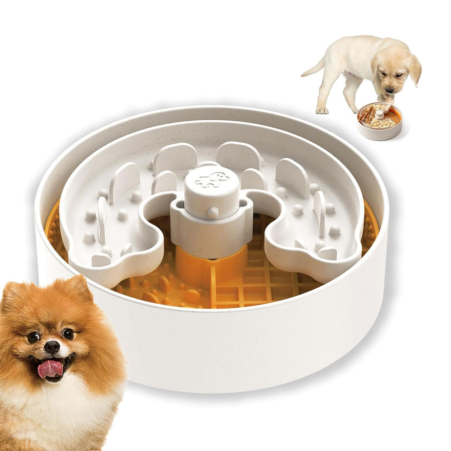Slow Feeder Dog Bowl with Lick Mat and Puzzle Inserts - Non-Slip Base, Adjustable Speed Design, Dishwasher Safe for Puppies, Orange
