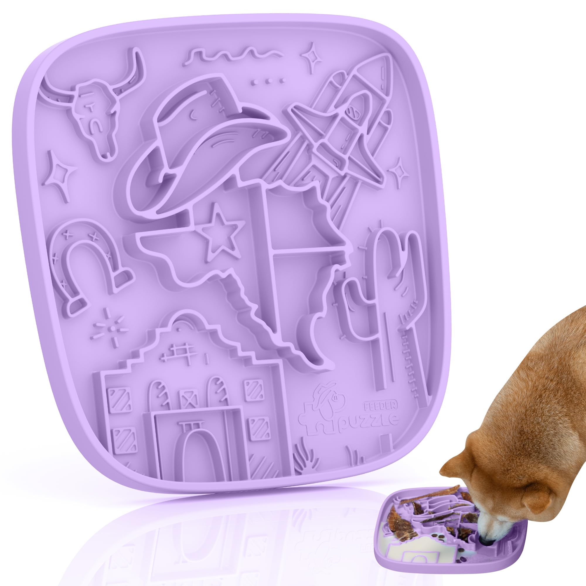 Snuffle Mat and Lick Mat for Dogs,Texas Textured Slow Feeder, 0.75 Inch Thin Silicone Mat Holds 3 Cups, Dishwasher and Microwave Safe, Purple
