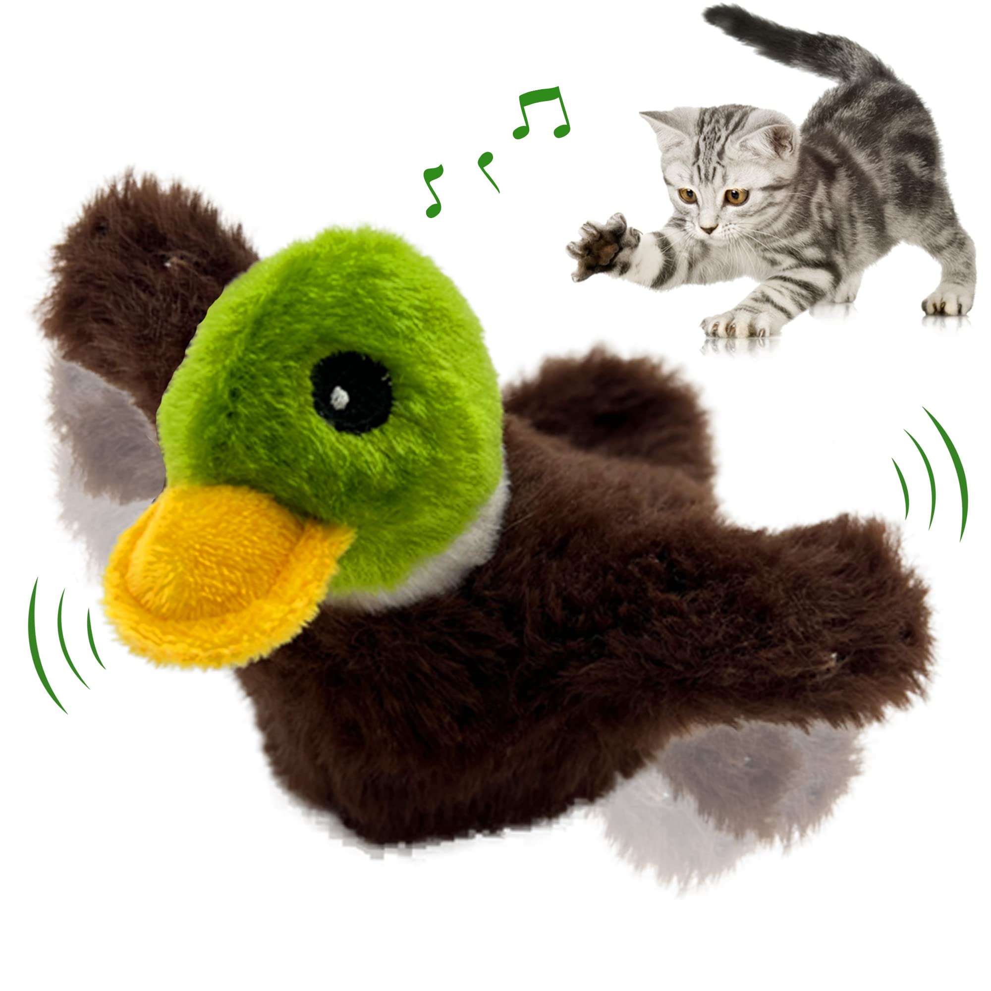 PETFUTURE Flapping Cat Toy, Motion Activated Duck with Catnip, 3 Modes & USB Rechargeable, Machine Washable Interactive Toy for Indoor Cats