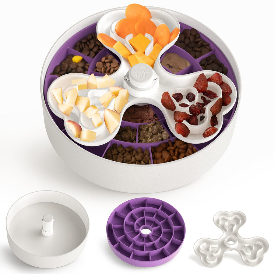 Slow Feeder Dog Bowl for Large Dogs with Non-Slip Base - Adjustable Speed Design, Removable Puzzle Inserts & Dishwasher Safe, Purple