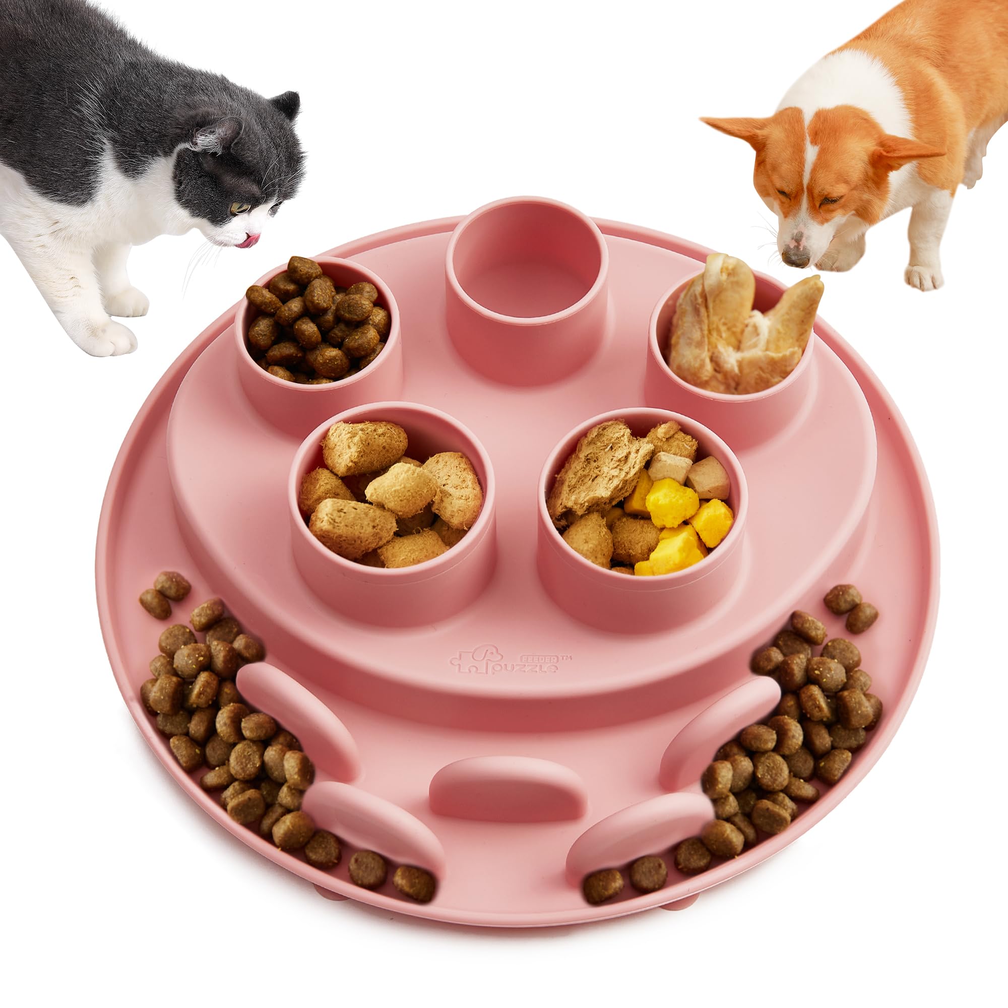Cat Slow Feeder, Interactive Cat Puzzle Toy for Mental Stimulation, Dishwasher Safe Silicone Cat Enrichment Toys, Reduces Boredom and Training Intelligence, Pink