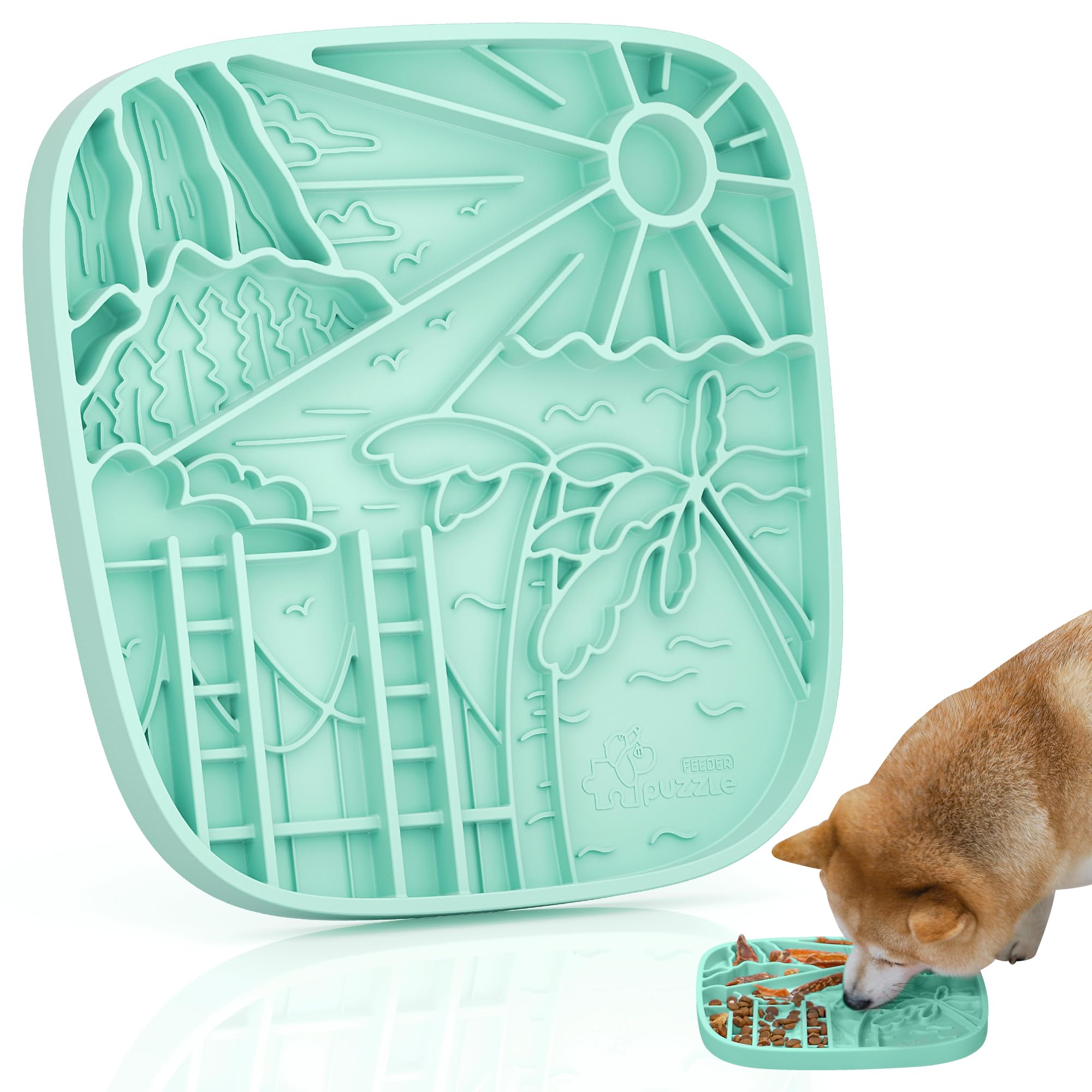 Snuffle Mat and Lick Mat for Dogs, California Textured Slow Feeder, 0.75 Inch Thin Silicone Mat Holds 3 Cups, Dishwasher and Microwave Safe, Green