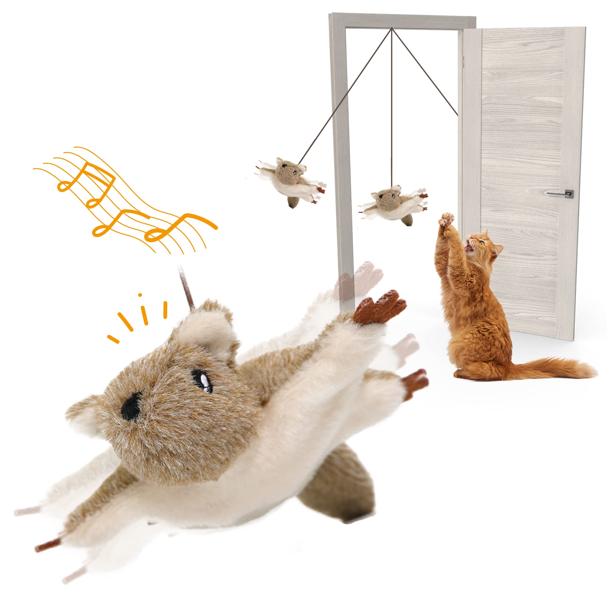 PETFUTURE Flapping Cat Toy, Motion Activated Flying Squirrel with Catnip, 3 Modes & USB Rechargeable, Machine Washable Interactive Toy for Indoor Cats