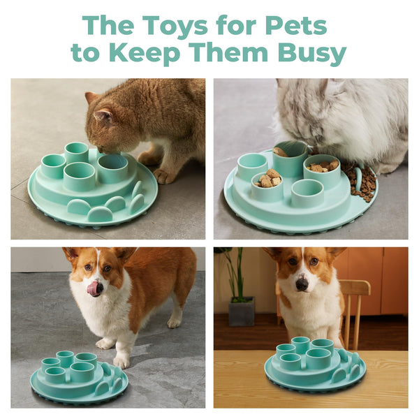 Cat Slow Feeder, Interactive Cat Puzzle Toy for Mental Stimulation, Dishwasher Safe Silicone Cat Enrichment Toys, Reduces Boredom and Training Intelligence, Green
