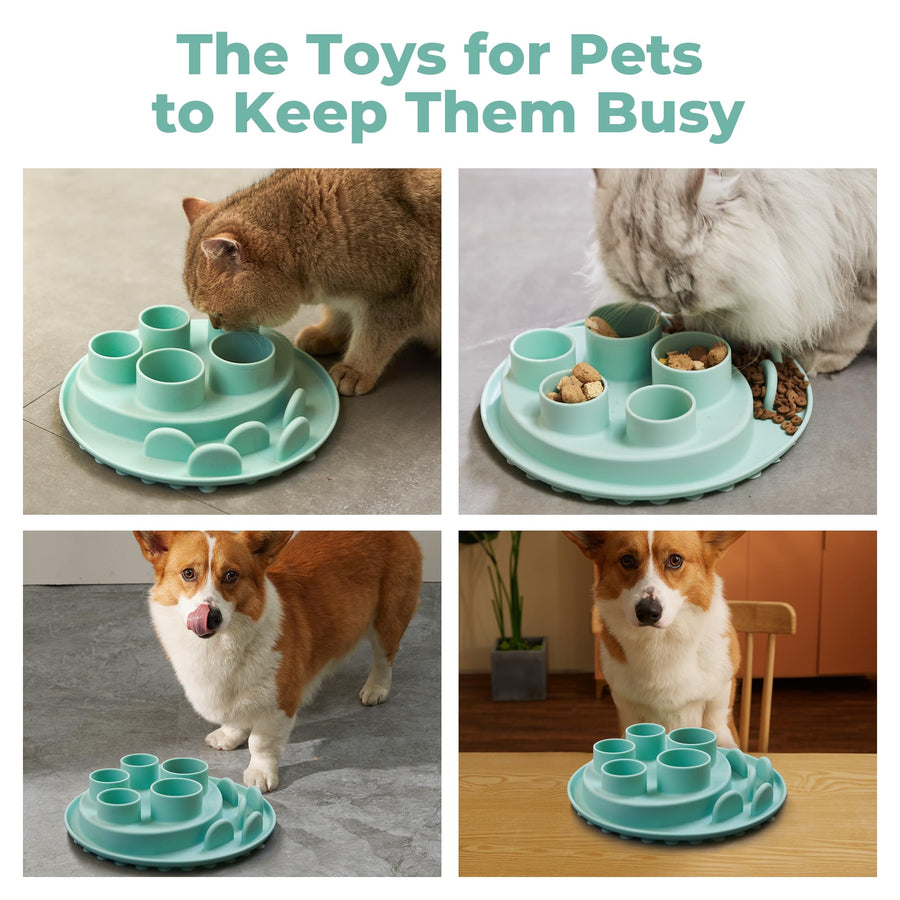 Cat Slow Feeder, Interactive Cat Puzzle Toy for Mental Stimulation, Dishwasher Safe Silicone Cat Enrichment Toys, Reduces Boredom and Training Intelligence, Green