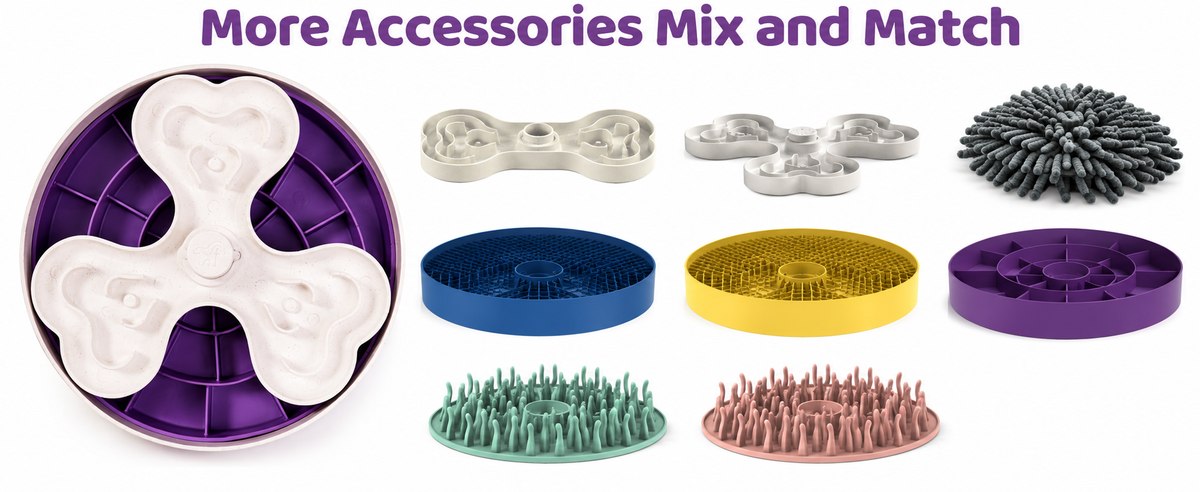 Slow Feeder Dog Bowl for Large Dogs with Non-Slip Base - Adjustable Speed Design, Removable Puzzle Inserts & Dishwasher Safe, Purple