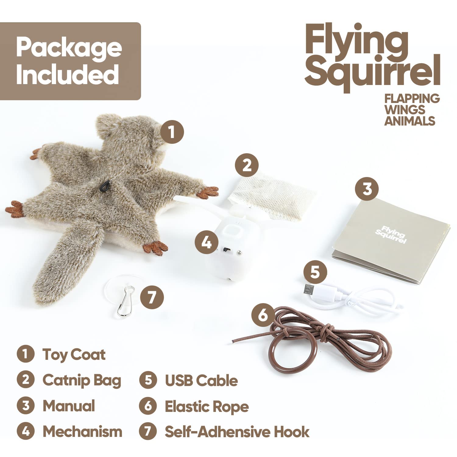 PETFUTURE Flapping Cat Toy, Motion Activated Flying Squirrel with Catnip, 3 Modes & USB Rechargeable, Machine Washable Interactive Toy for Indoor Cats