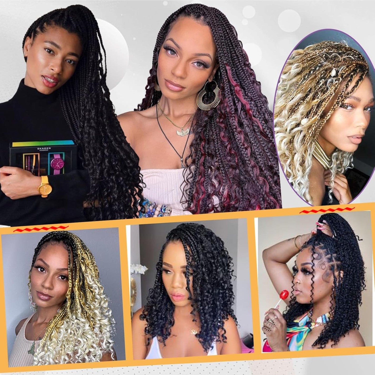 12/14 Inch Boho Box Braids 8 Pack Goddess Box Braids Bohemian Box Braids Crochet Hair Crochet Box Braids With Curly Ends For Women Black Burgundy Color