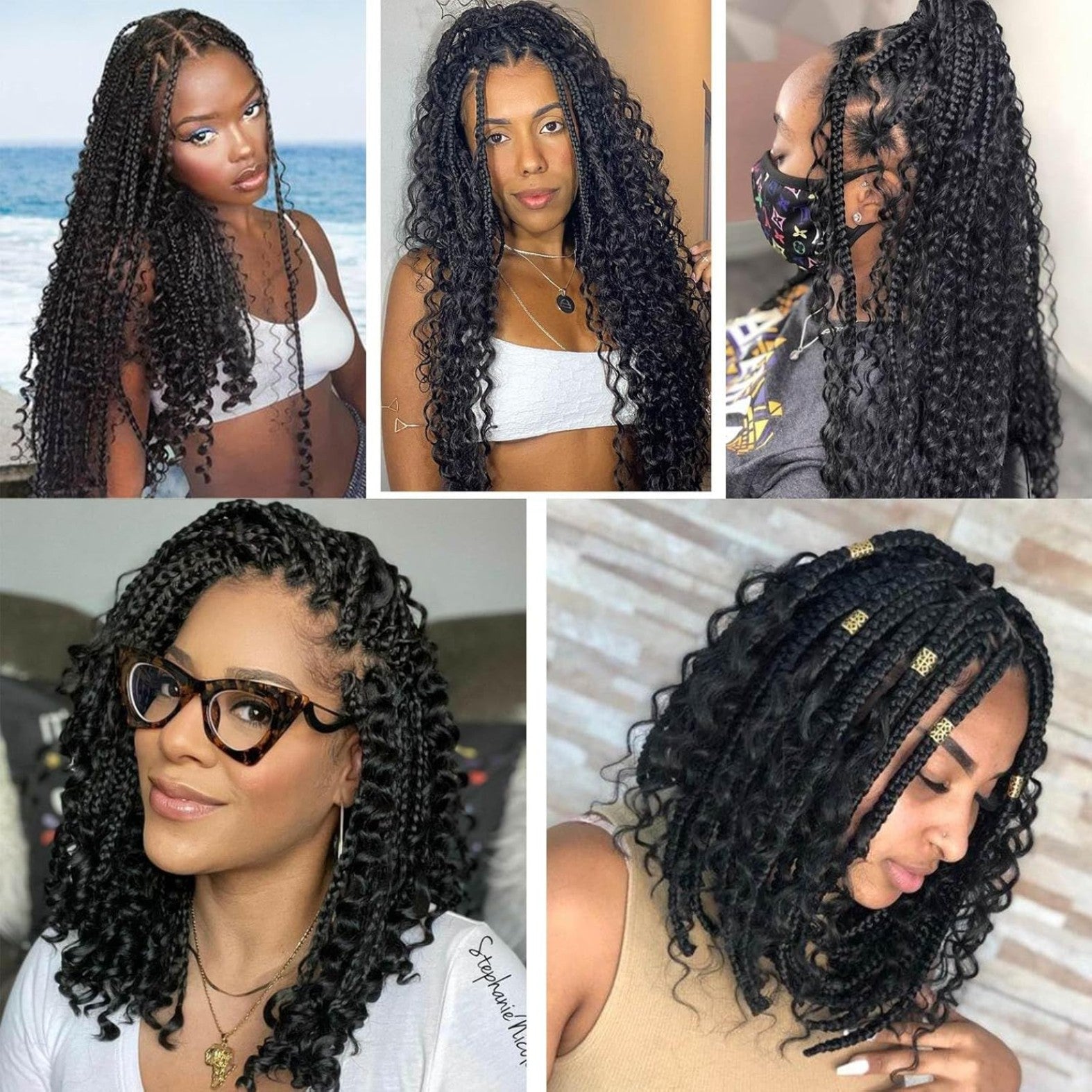 7 pack 12/14 Inch Boho Box Braids Goddess Box Braids Crochet Hair Bohemian Hippie Braids Braiding Hair Box Braids with Curly Ends Messy Pre-looped Synthetic Crochet Hair for Women Halloween Christmas