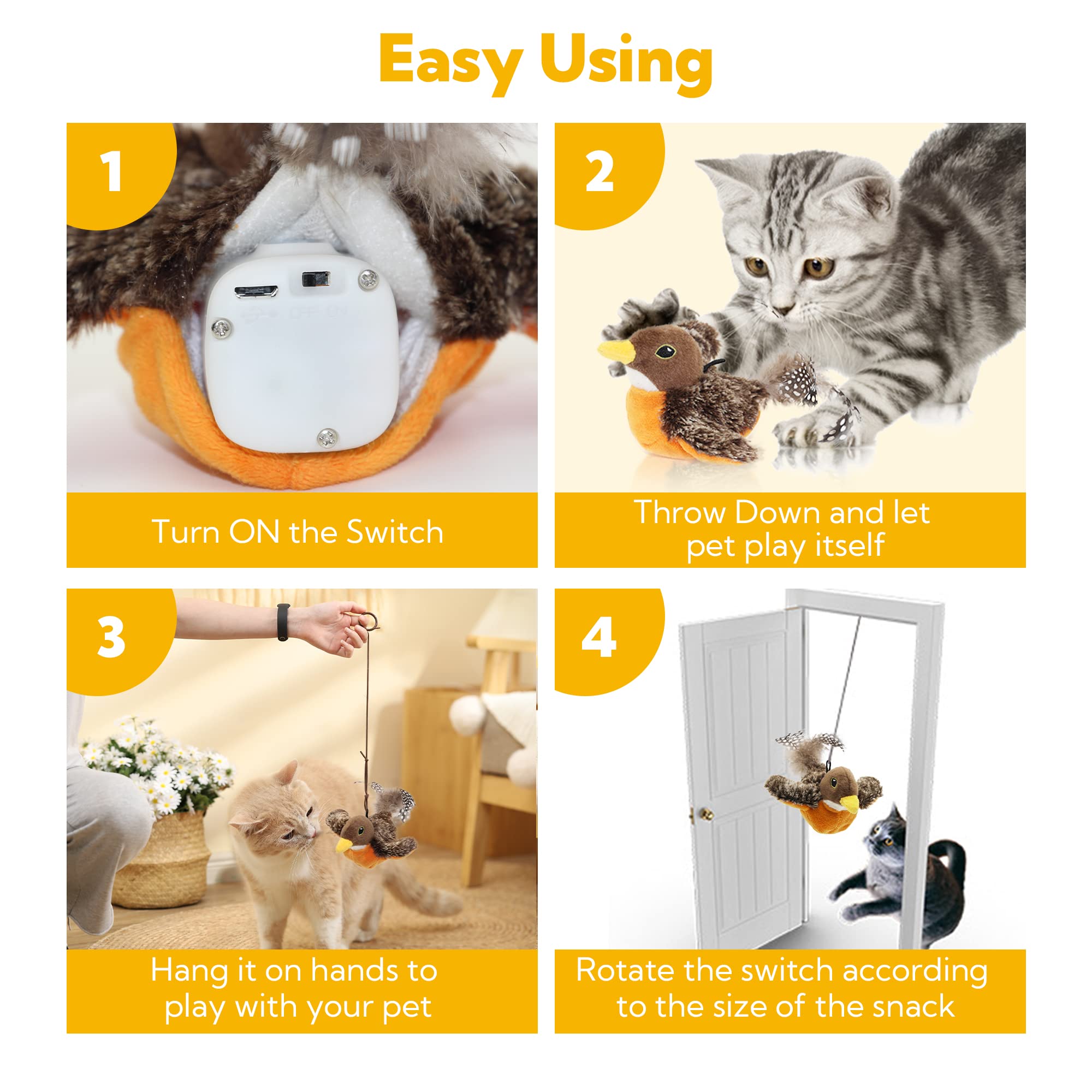 PETFUTURE Flapping Bird Cat Toy, Motion Activated with Catnip, 3 Modes & USB Rechargeable, Machine Washable Interactive Toy for Indoor Cats
