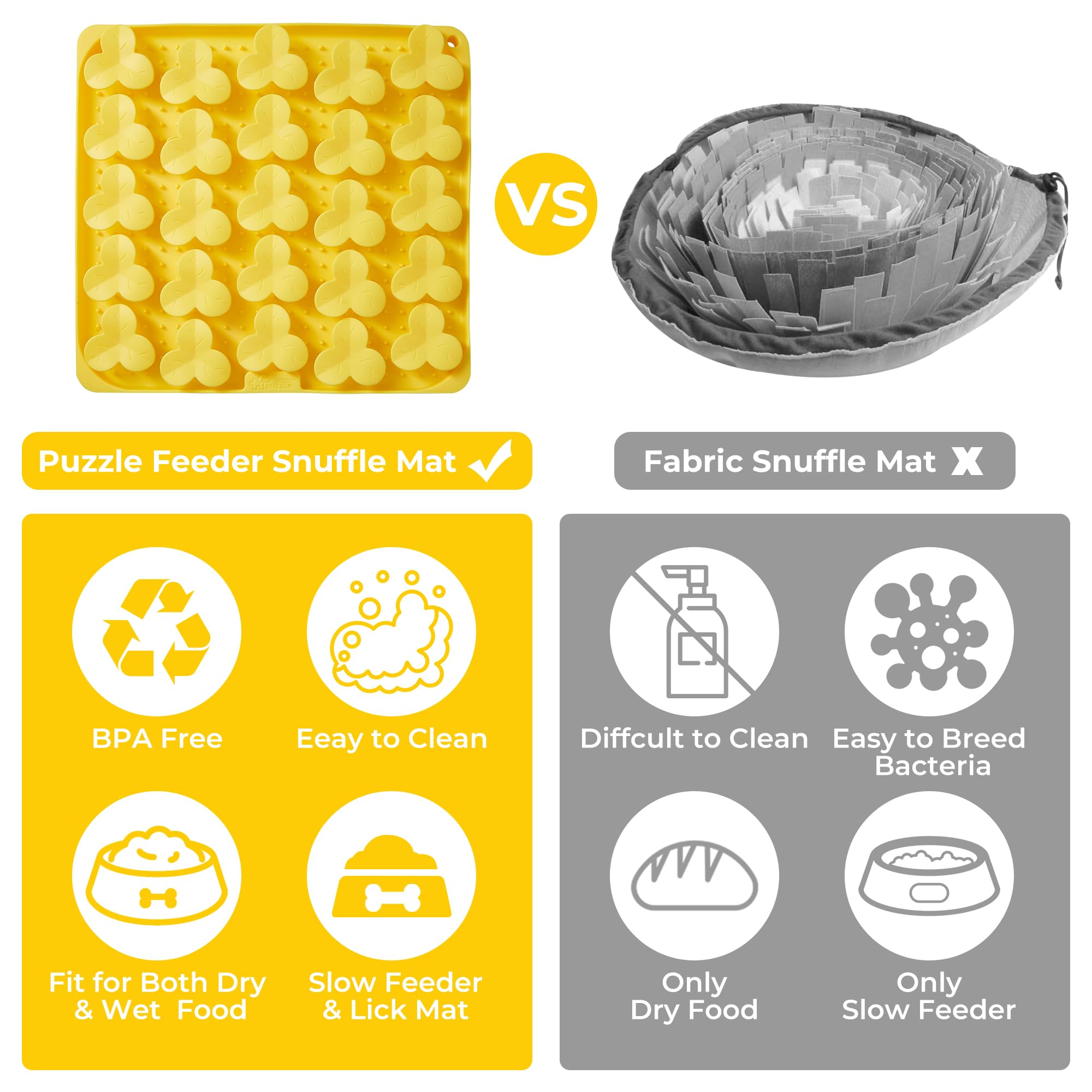 Snuffle Mat for Dogs, Lick Mat for Dogs to Slow Down Eating, Dog Puzzle Toys for Large and Medium Breed Dogs, Silicone Dog Bowls for Dry, Wet, Raw Food, Yellow