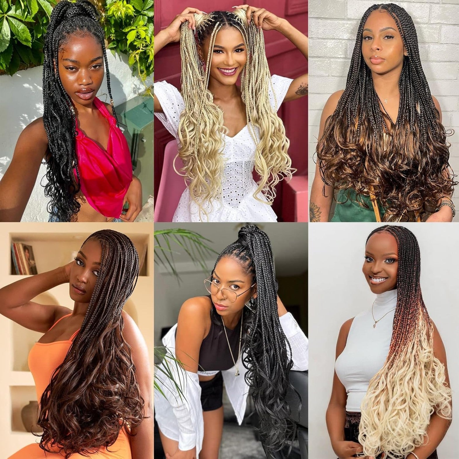 French Curl Braiding Hair 14-22 Inch 6 Packs Braiding Hair Pre Stretched Curly Box Braids French Curl Braids for Women Synthetic Hair Extensions 1b/30/27 colors to choose from