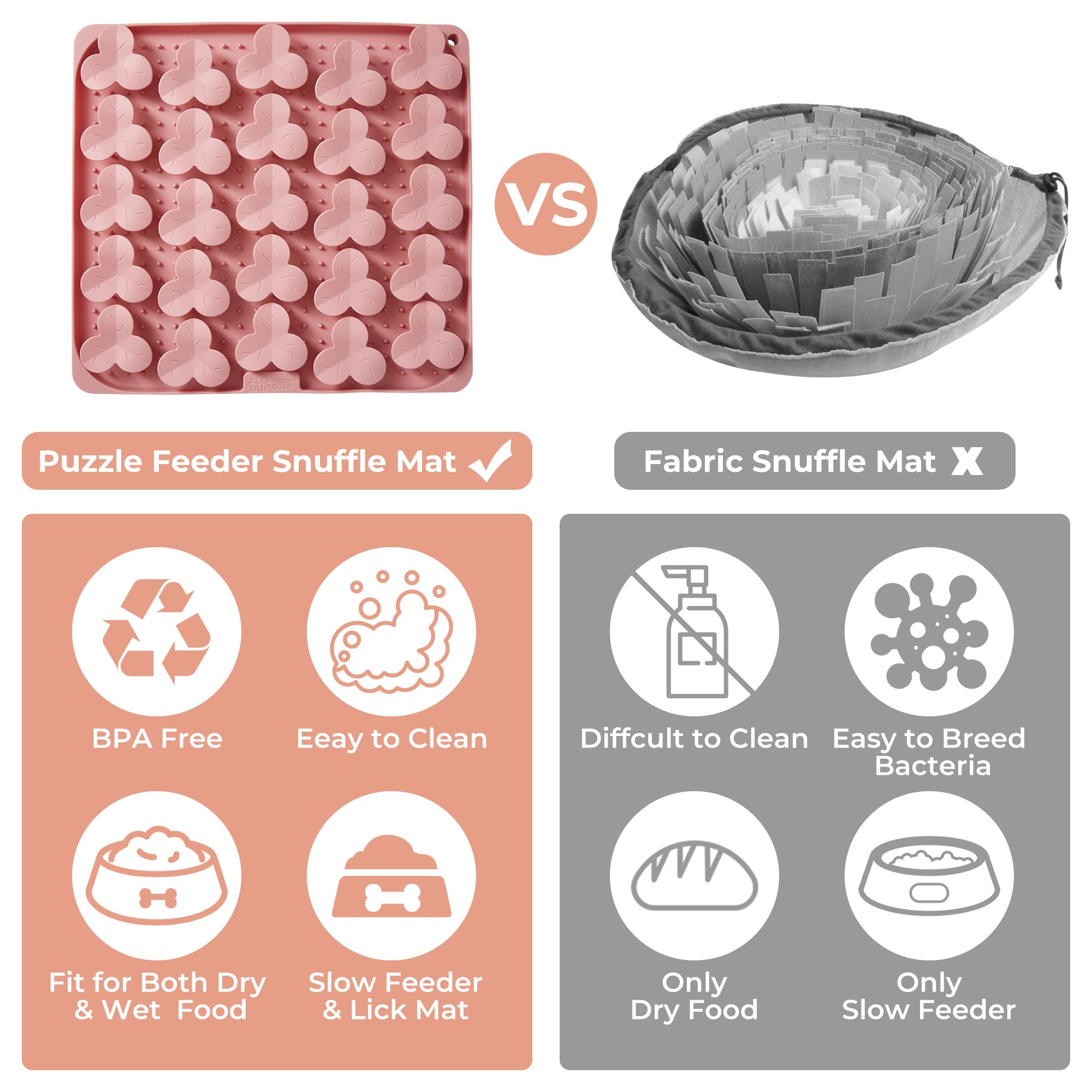 Snuffle Mat for Dogs, Lick Mat for Dogs to Slow Down Eating, Dog Puzzle Toys for Large and Medium Breed Dogs, Silicone Dog Bowls for Dry, Wet, Raw Food, Pink