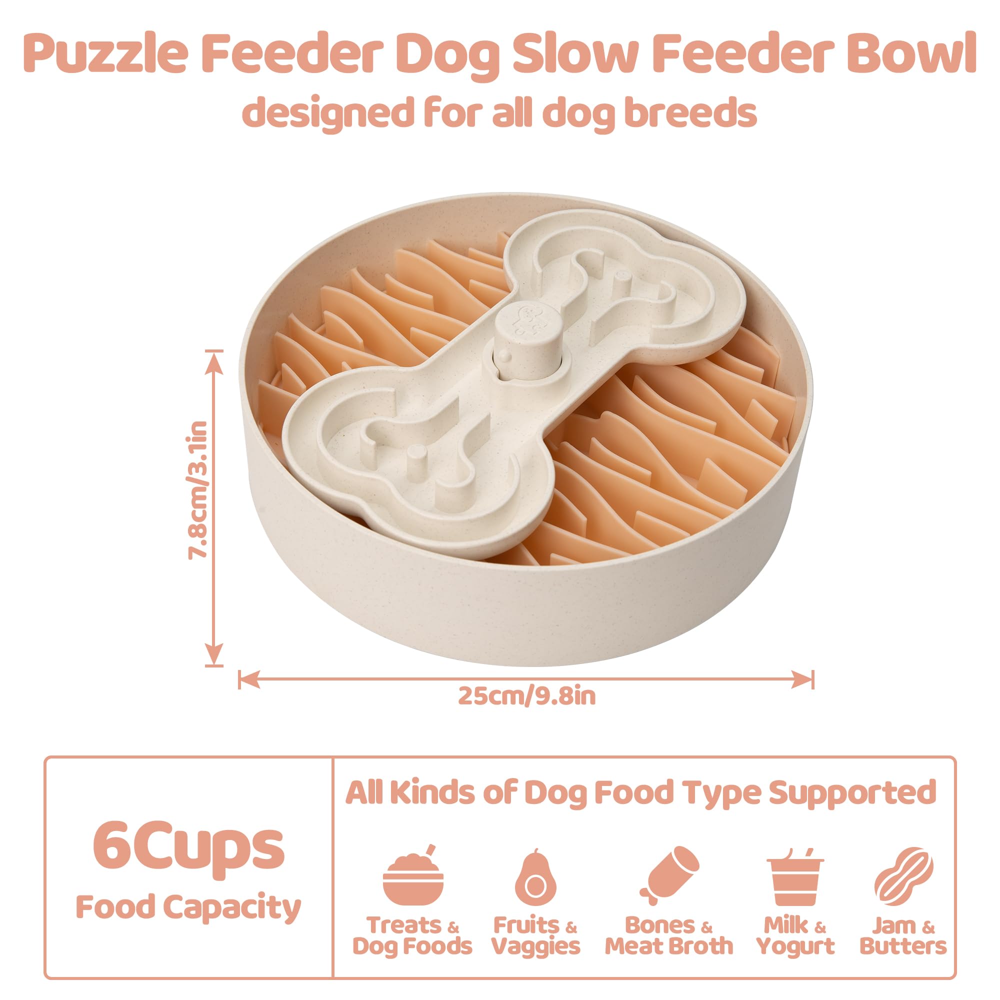 Slow Feeder Dog Bowl for Large Dogs with Non-Slip Base - Adjustable Speed Design, Removable Puzzle Inserts & Dishwasher Safe, Pink