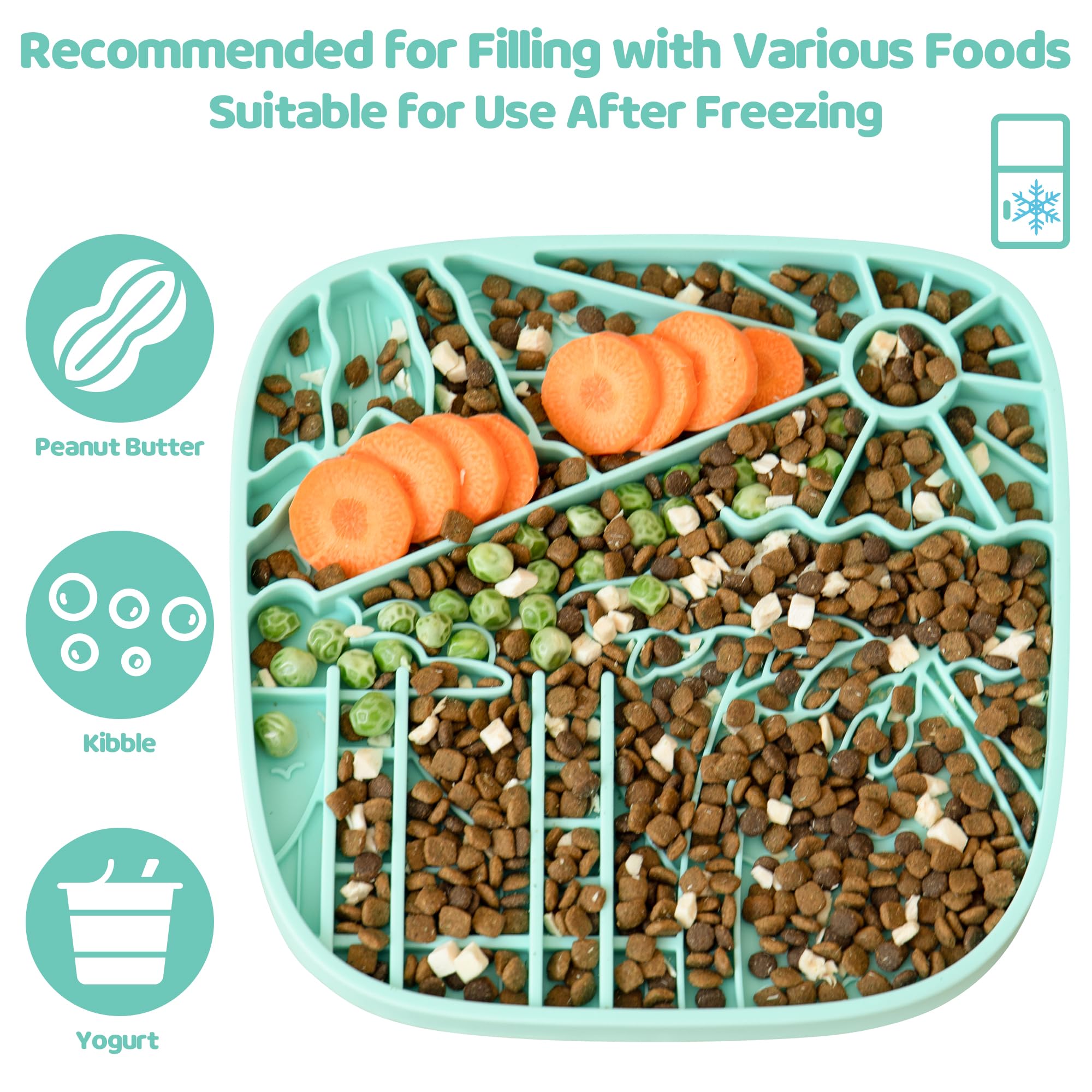 Snuffle Mat and Lick Mat for Dogs, California Textured Slow Feeder, 0.75 Inch Thin Silicone Mat Holds 3 Cups, Dishwasher and Microwave Safe, Green
