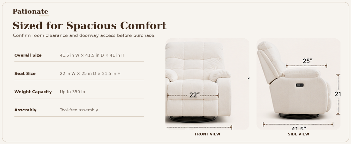 Oversized Rocker Reclining Chair, Swivel Rocking Recliner for Living Room, Overstuffed Extra Wide Single Sofa with Breathable Soft Fabric (Power, Gray)