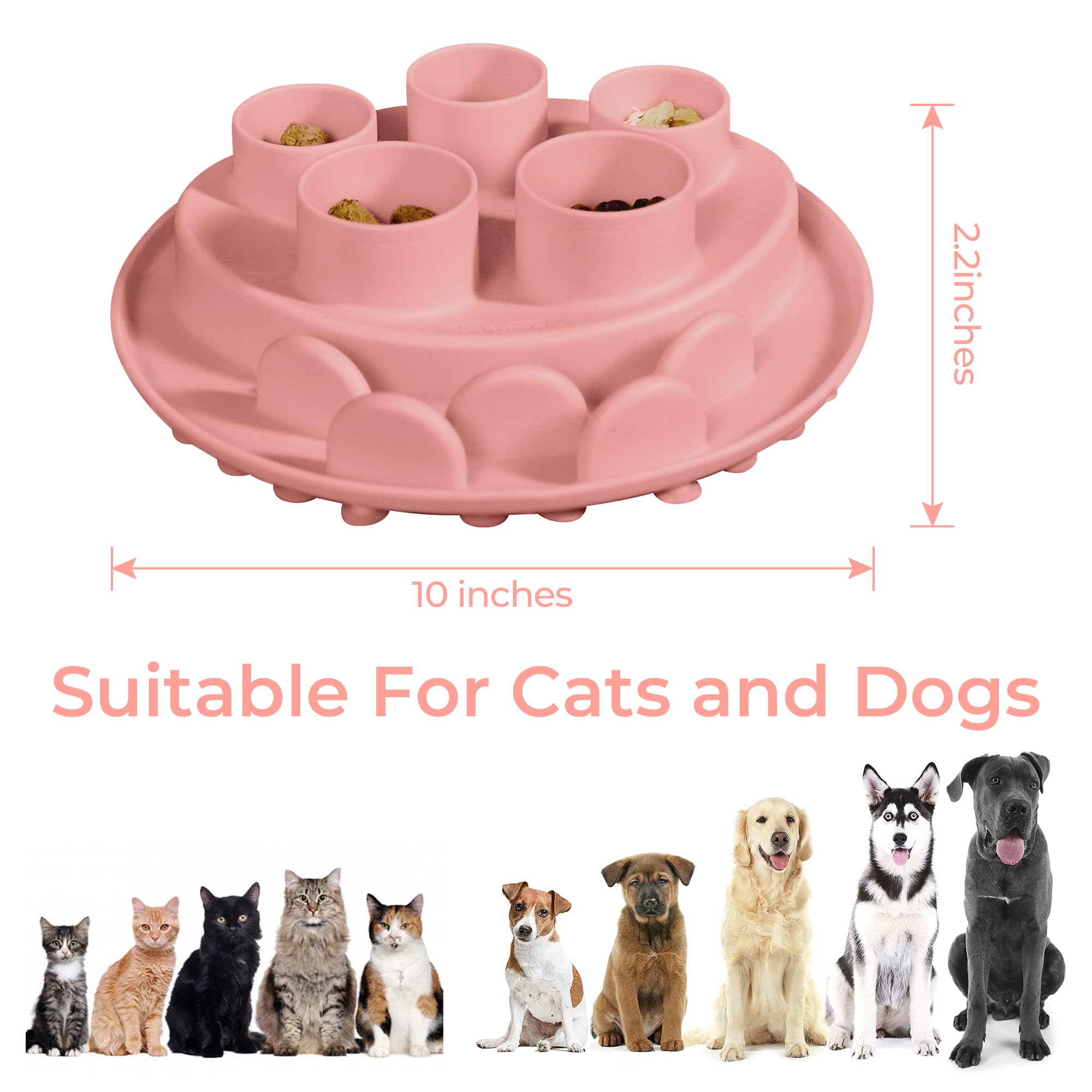 Cat Slow Feeder, Interactive Cat Puzzle Toy for Mental Stimulation, Dishwasher Safe Silicone Cat Enrichment Toys, Reduces Boredom and Training Intelligence, Pink