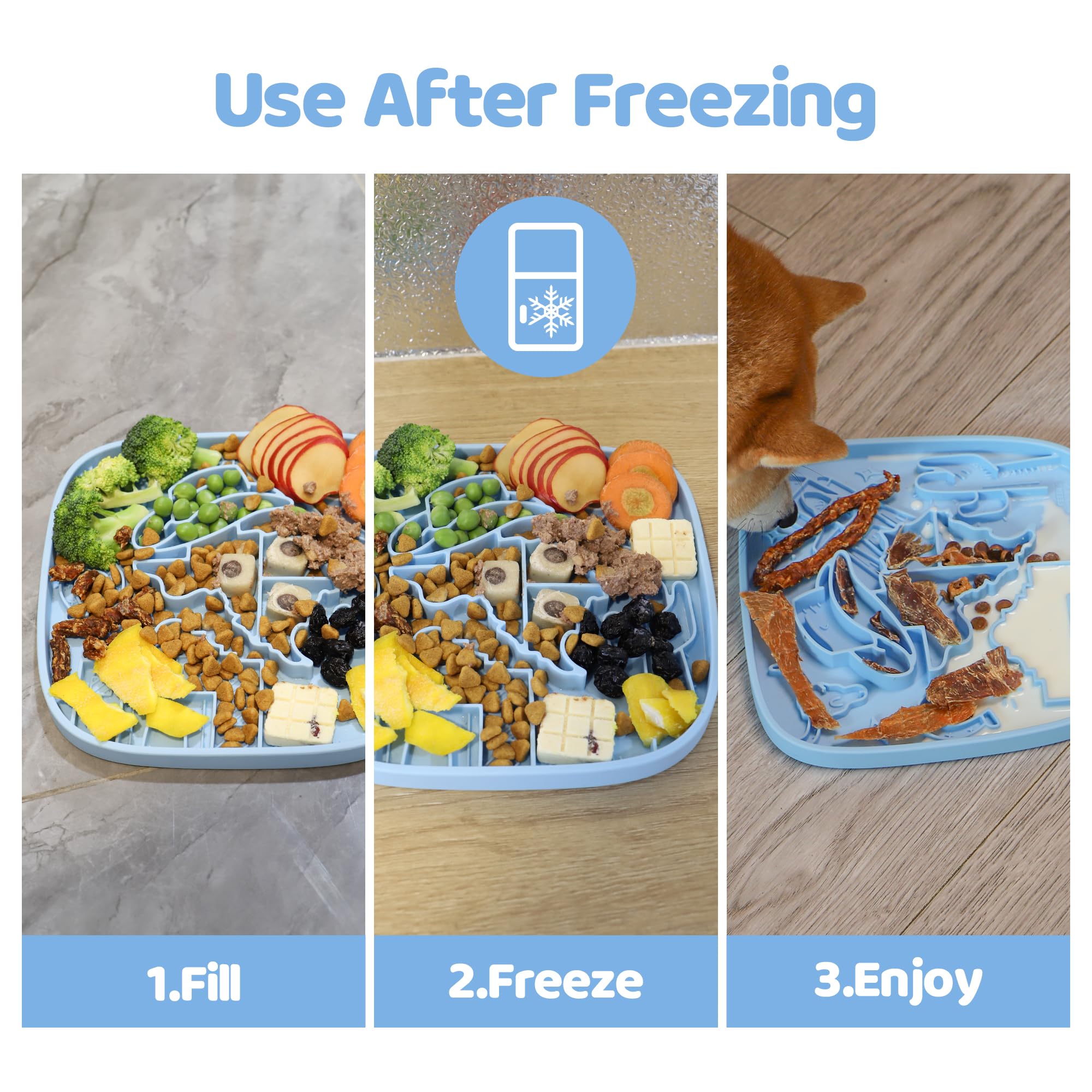 Snuffle Mat and Lick Mat for Dogs,Texas Textured Slow Feeder, 0.75 Inch Thin Silicone Mat Holds 3 Cups, Dishwasher and Microwave Safe, Blue