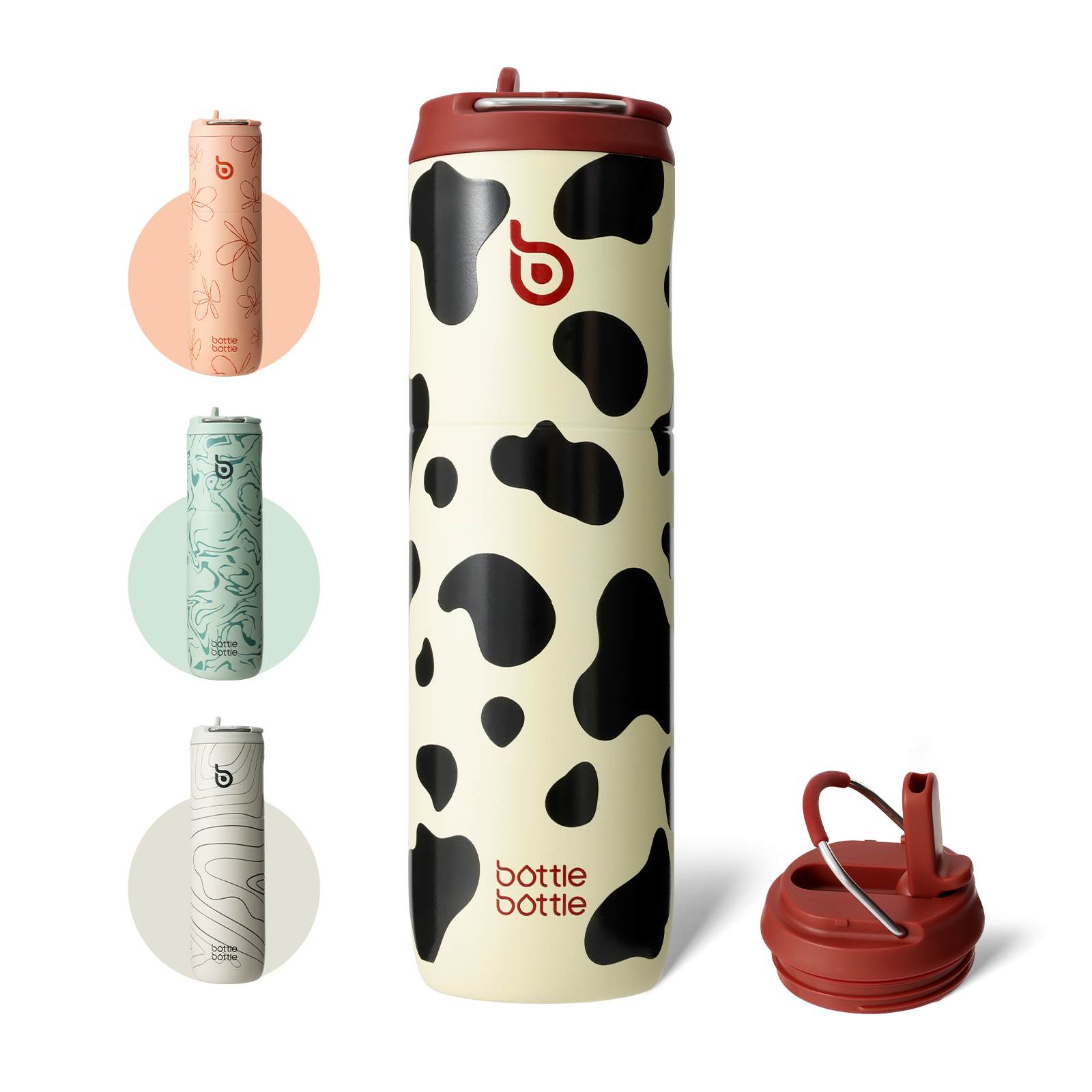 Insulated Water Bottle 24oz with Straw Lid and Handle for Sports Travel Gym Stainless Steel Water Bottles Double-Wall Vacuum Metal Leak Proof BPA-Free