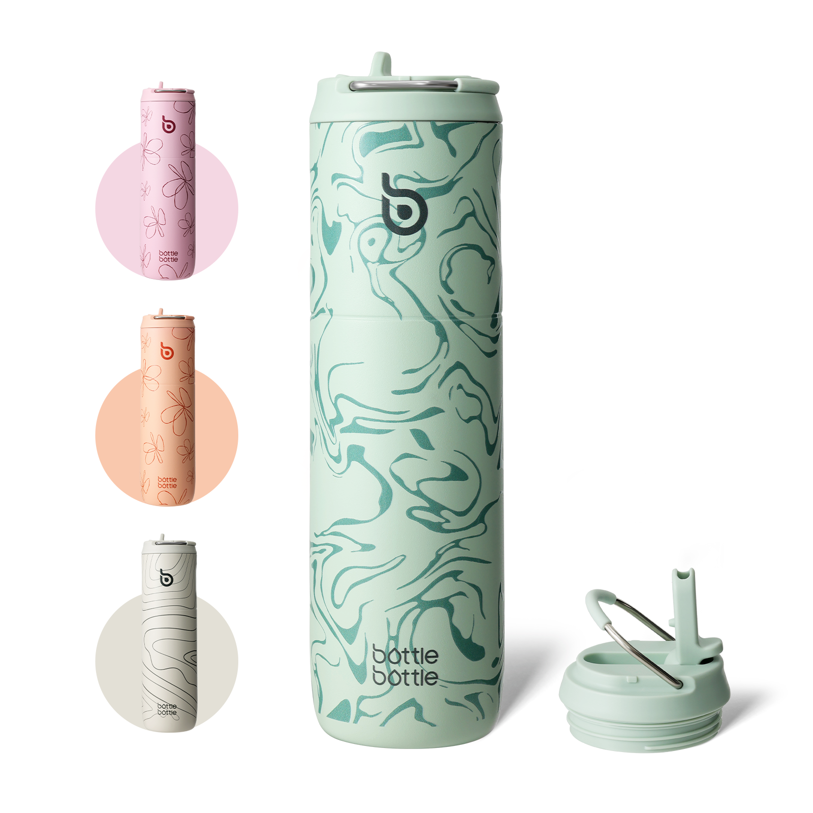 Insulated Water Bottle 24oz with Straw Lid and Handle for Sports Travel Gym Stainless Steel Water Bottles Double-Wall Vacuum Metal Leak Proof BPA-Free