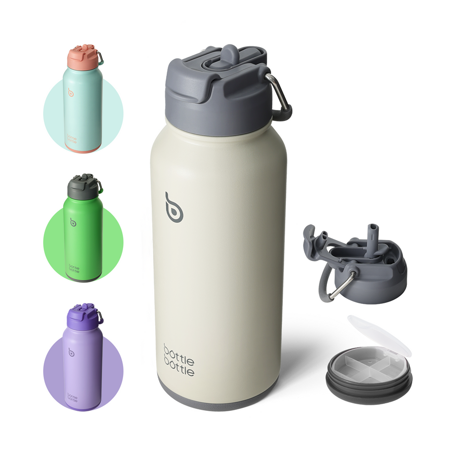 32oz Insulated Water Bottle Stainless Steel Sport Water Bottle with Straw Dual-use Lid Design for Gym with Pill Box
