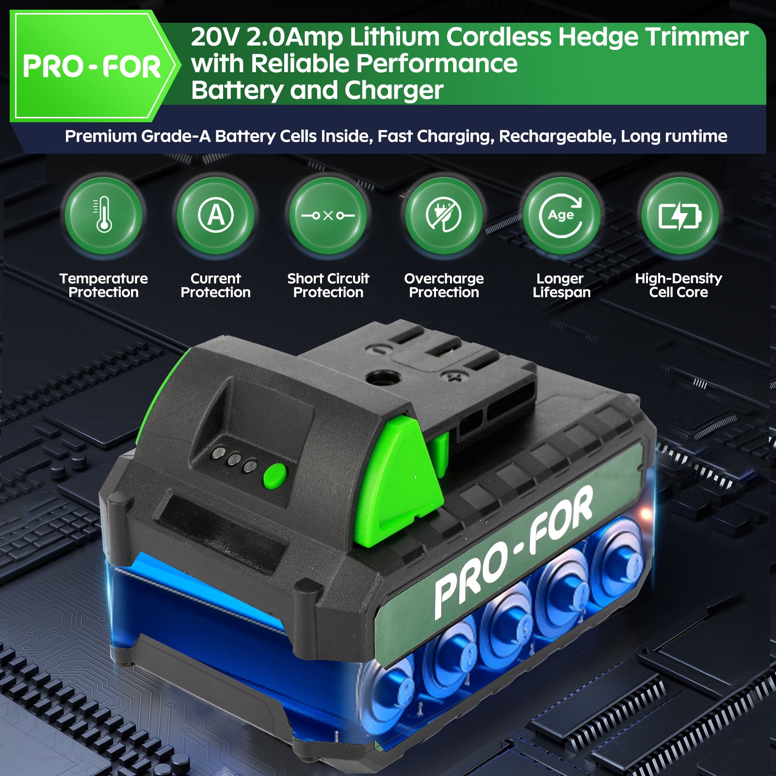 Cordless Hedge Trimmer with Battery and Charger, 20V Bush Trimmer, 22" Dual-Action Blade, 3000SPM Electric Shrub Trimmer, 0.55" Cutting, Lightweight Battery Powered for Garden & Yard