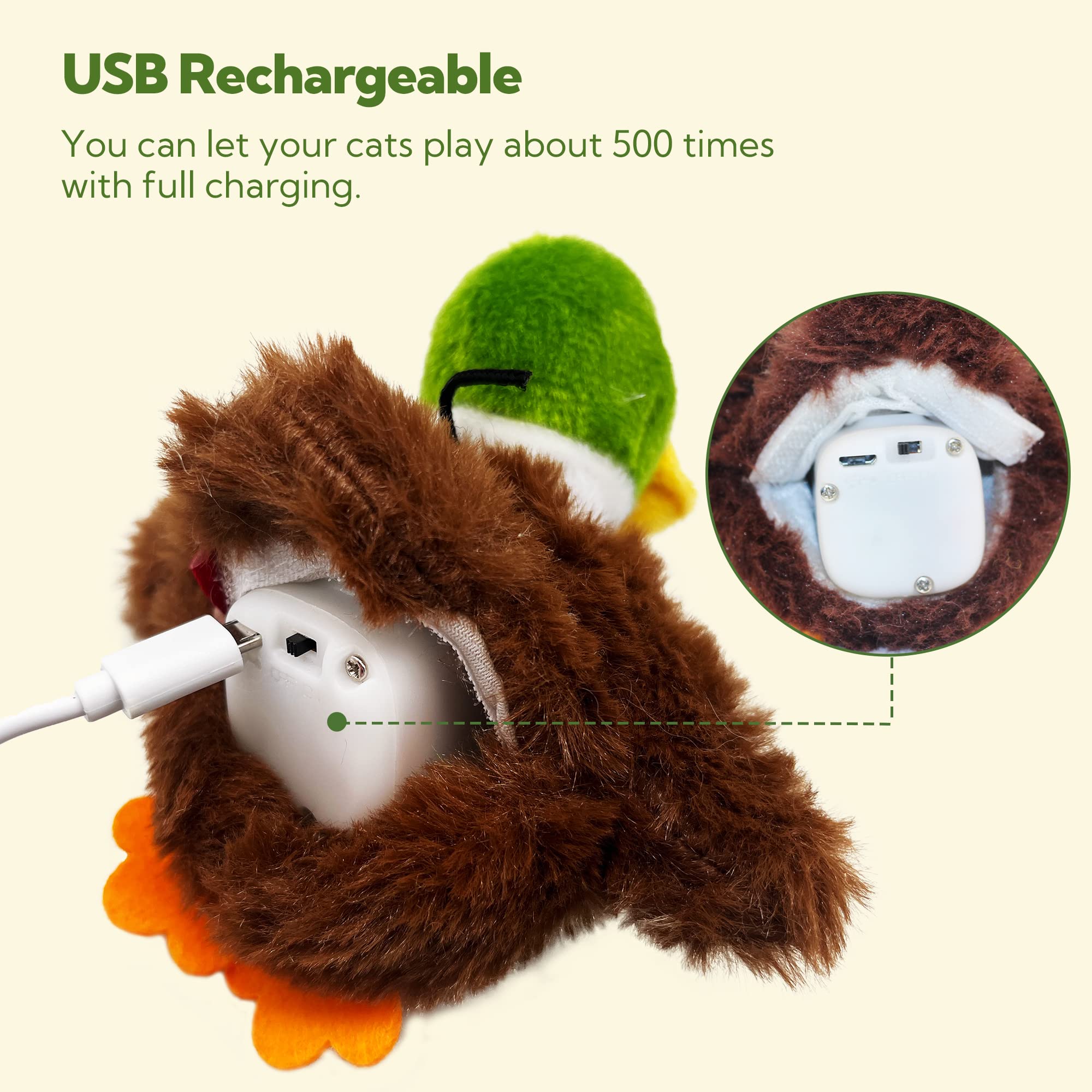PETFUTURE Flapping Cat Toy, Motion Activated Duck with Catnip, 3 Modes & USB Rechargeable, Machine Washable Interactive Toy for Indoor Cats