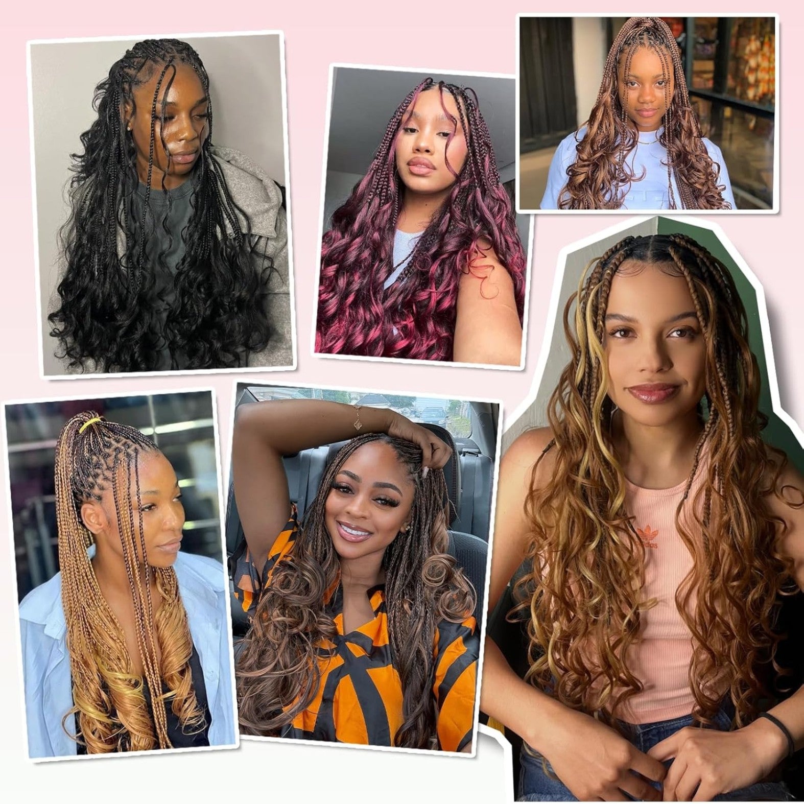 French Curl Braiding Hair 14/16 Inch 6 Packs Braiding Hair Pre Stretched Curly Crochet Hair for Women Loose Wavy French Curl Braids Synthetic Hair Extensions Natural Black 1B