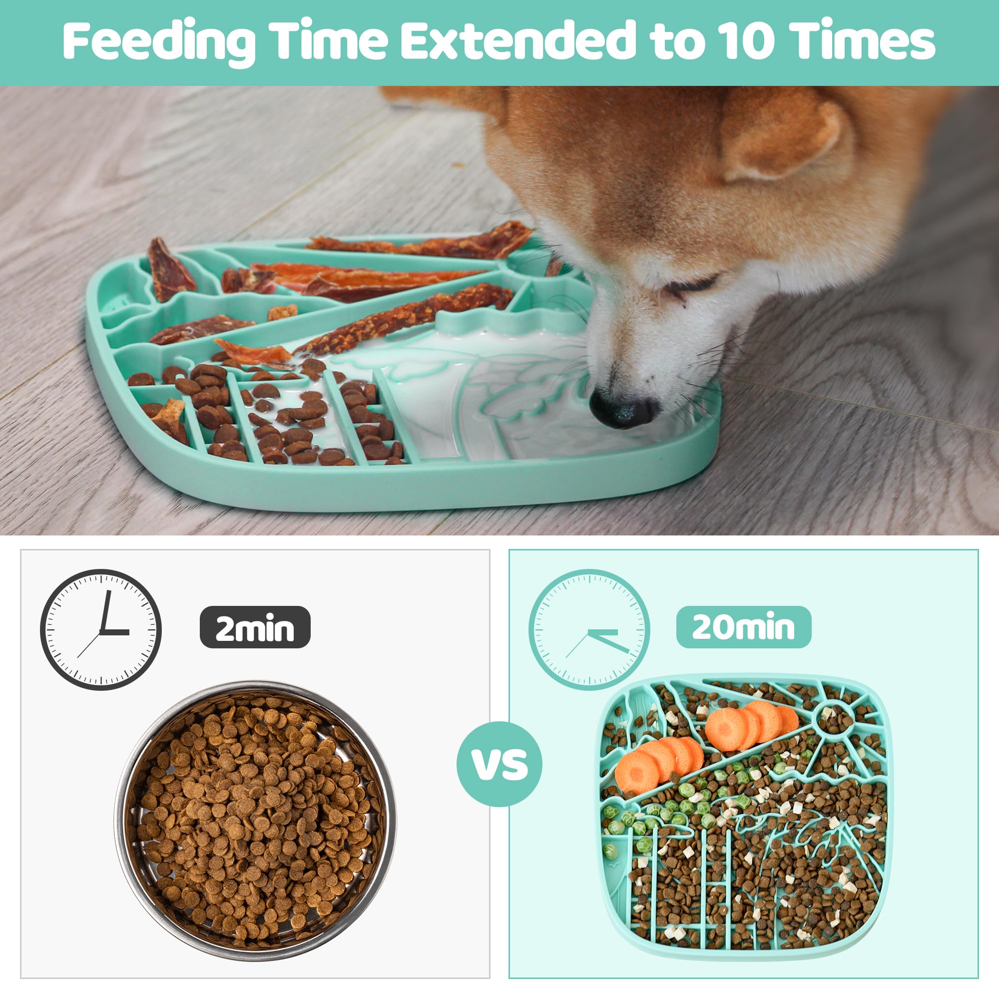 Snuffle Mat and Lick Mat for Dogs, California Textured Slow Feeder, 0.75 Inch Thin Silicone Mat Holds 3 Cups, Dishwasher and Microwave Safe, Green