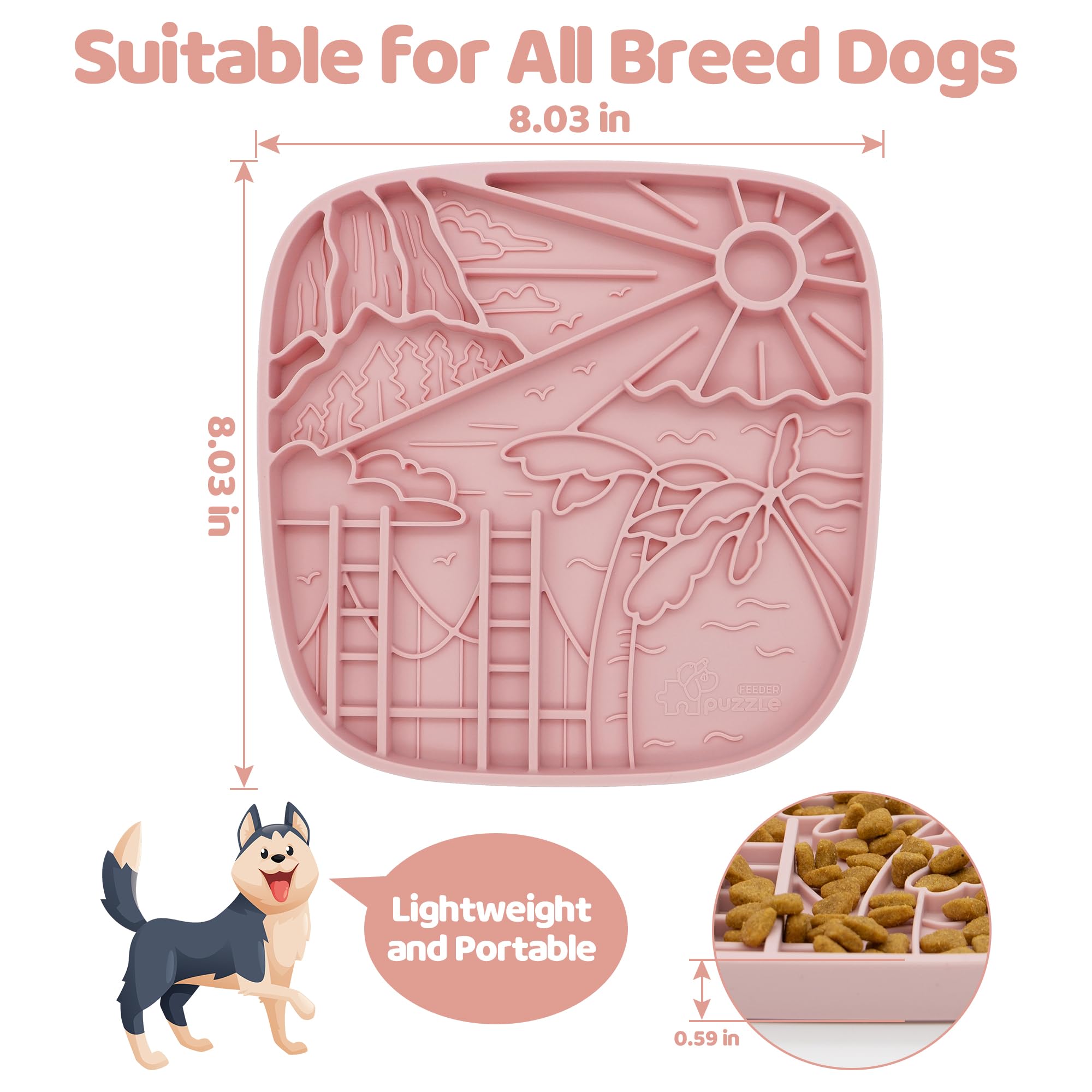 Snuffle Mat and Lick Mat for Dogs, California Textured Slow Feeder, 0.75 Inch Thin Silicone Mat Holds 3 Cups, Dishwasher and Microwave Safe, Pink