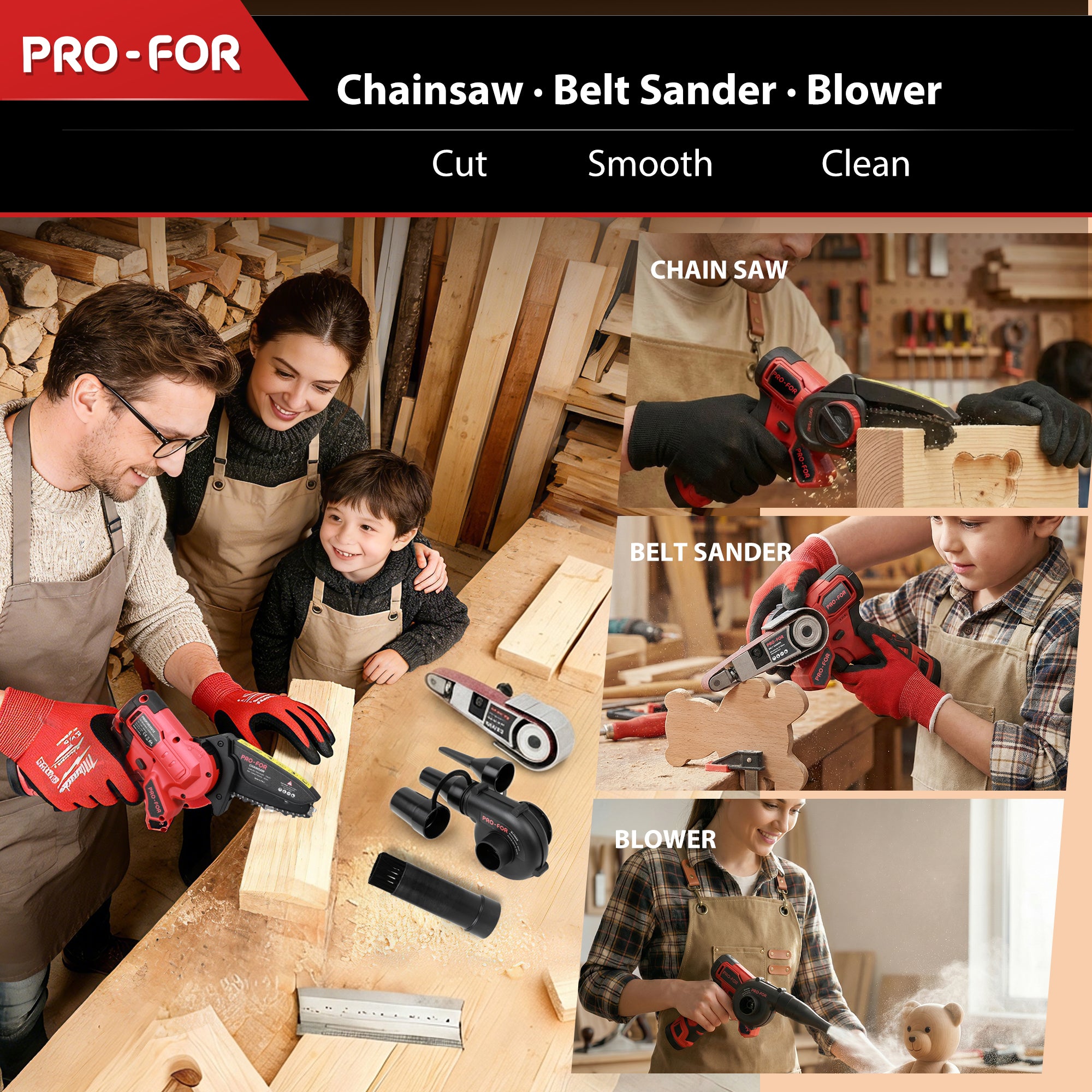 12V Multi-function Combination Tool A103-CPS302-12BL Brushless Combination Power Tool Kit, 3-in-1 Cordless Multi-Head System with Mini Chainsaw, Belt Sander, Blower, Interchangeable Heads for DIY & Home Workshop