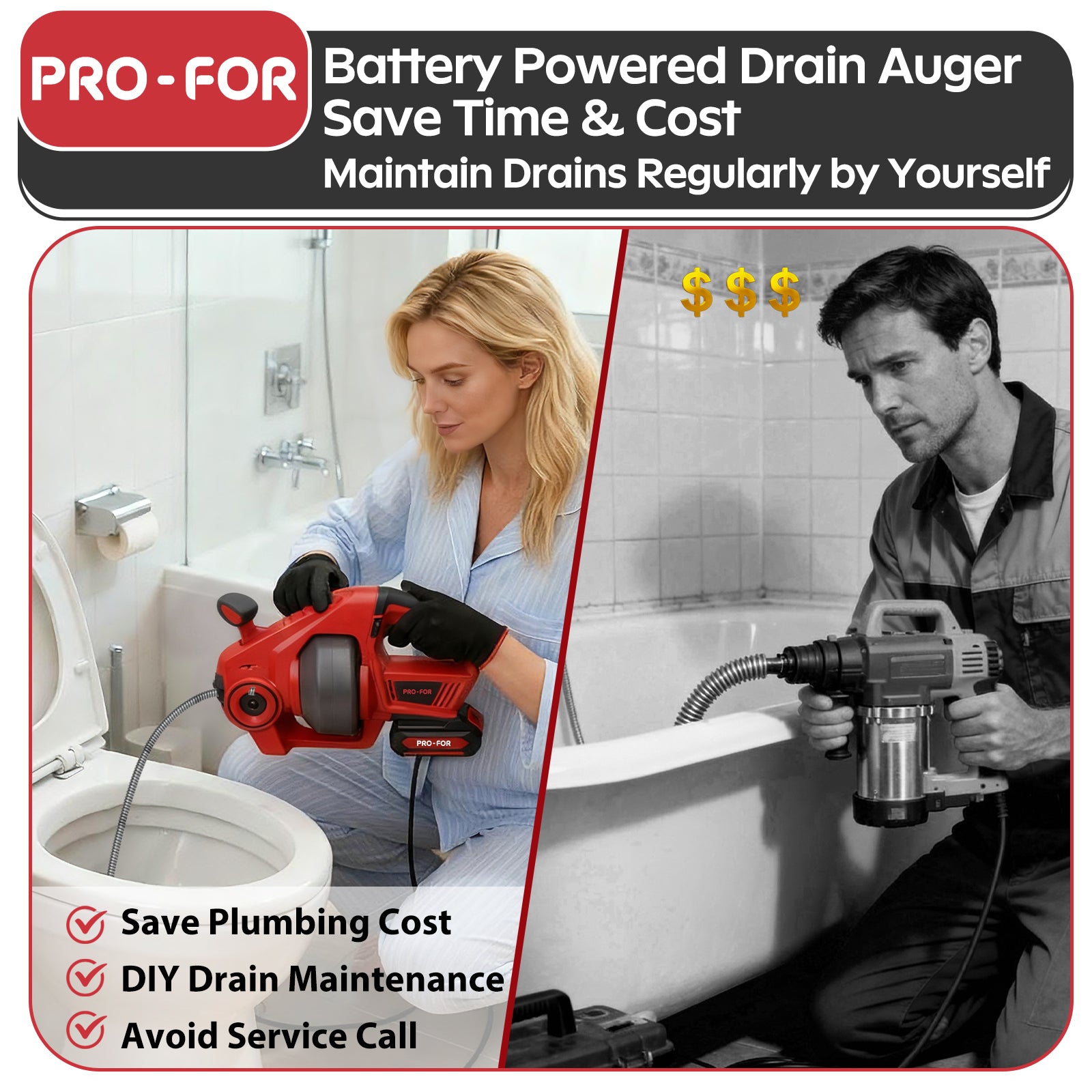 20V Drain Cleaner A103-CDC501-18 Cordless Electric Drain Auger, 25Ft Auto-Feed Drain Snake, Replaceable Cable, 2.0Ah Battery &amp; Charger, LED Light, Clog Remover for Sink, Shower, Kitchen, Bathroom Pipes (3/4"-2")