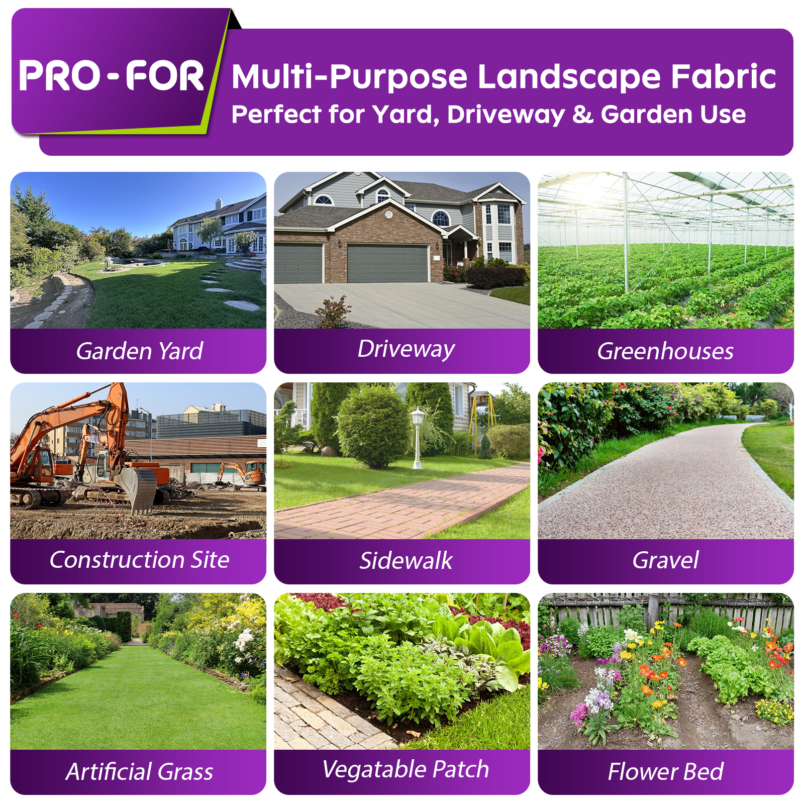 3.2oz Heavy Duty Weed Barrier Landscape Fabric – Premium Woven Ground Cover for Gardening, Farming & Driveways, Breathable Weed Control Cloth with 10 U-Shaped Securing Pegs