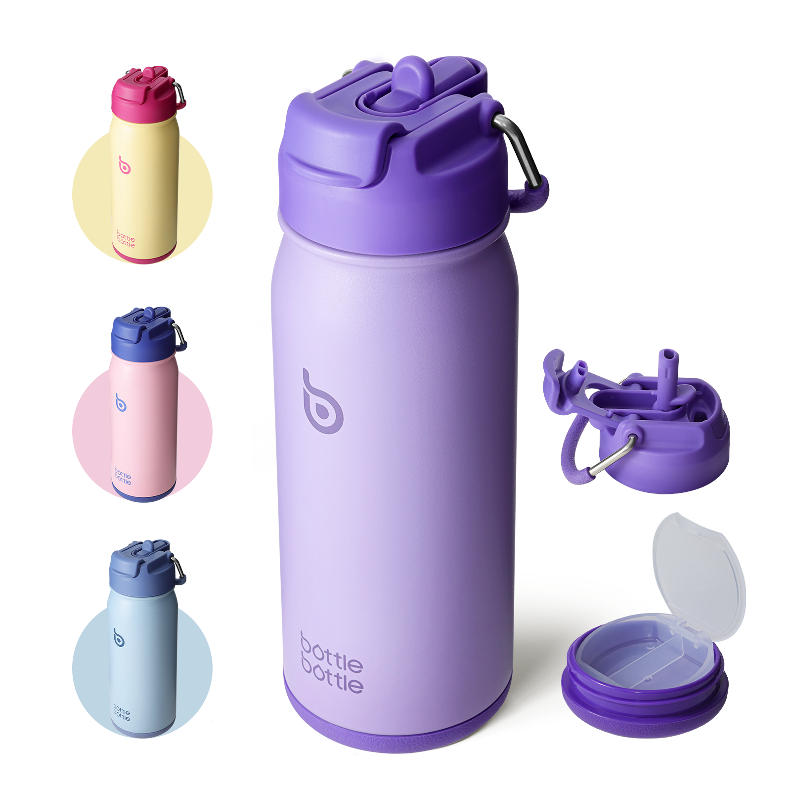 16 oz sports water bottle stainless steel insulated kids water bottle with straw and pills holder for gifts and school