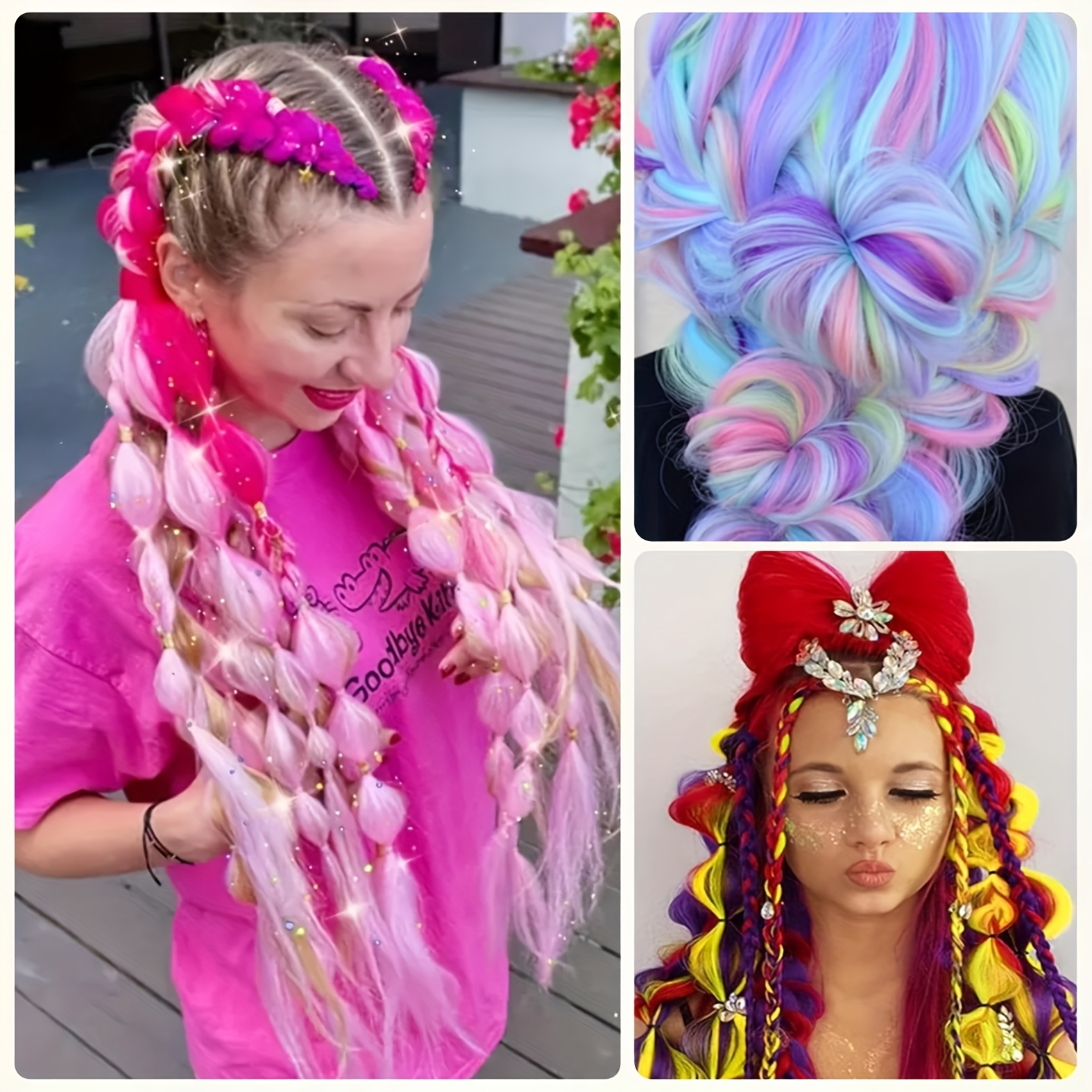 Jumbo Braiding Hair Fiber Mix Four Silky Colorful Twist Braiding Hair 3pcs Rainbow Colors Extensions Synthetic Hair Synthetic Fiber Soft Healthy，Long Jumbo Braiding Hair Extensions, Heat Resistant Synthetic Fiber purple hair extensions