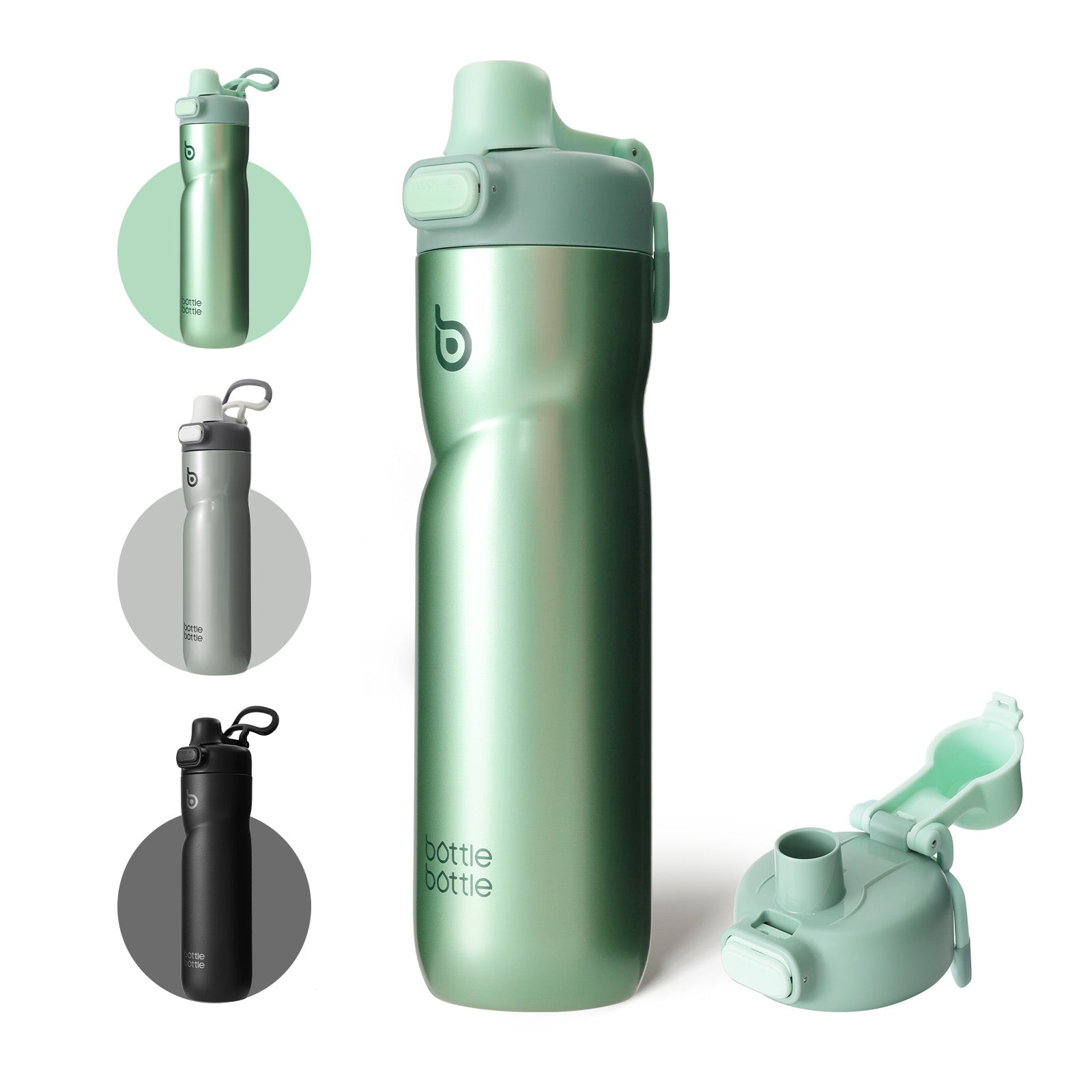 Insulated Water Bottle 24 oz with Handle and Flip Tops Lids Stainless Steel Water Bottle Push Button Lid Leak proof Portable for Running Travel Sports Hiking