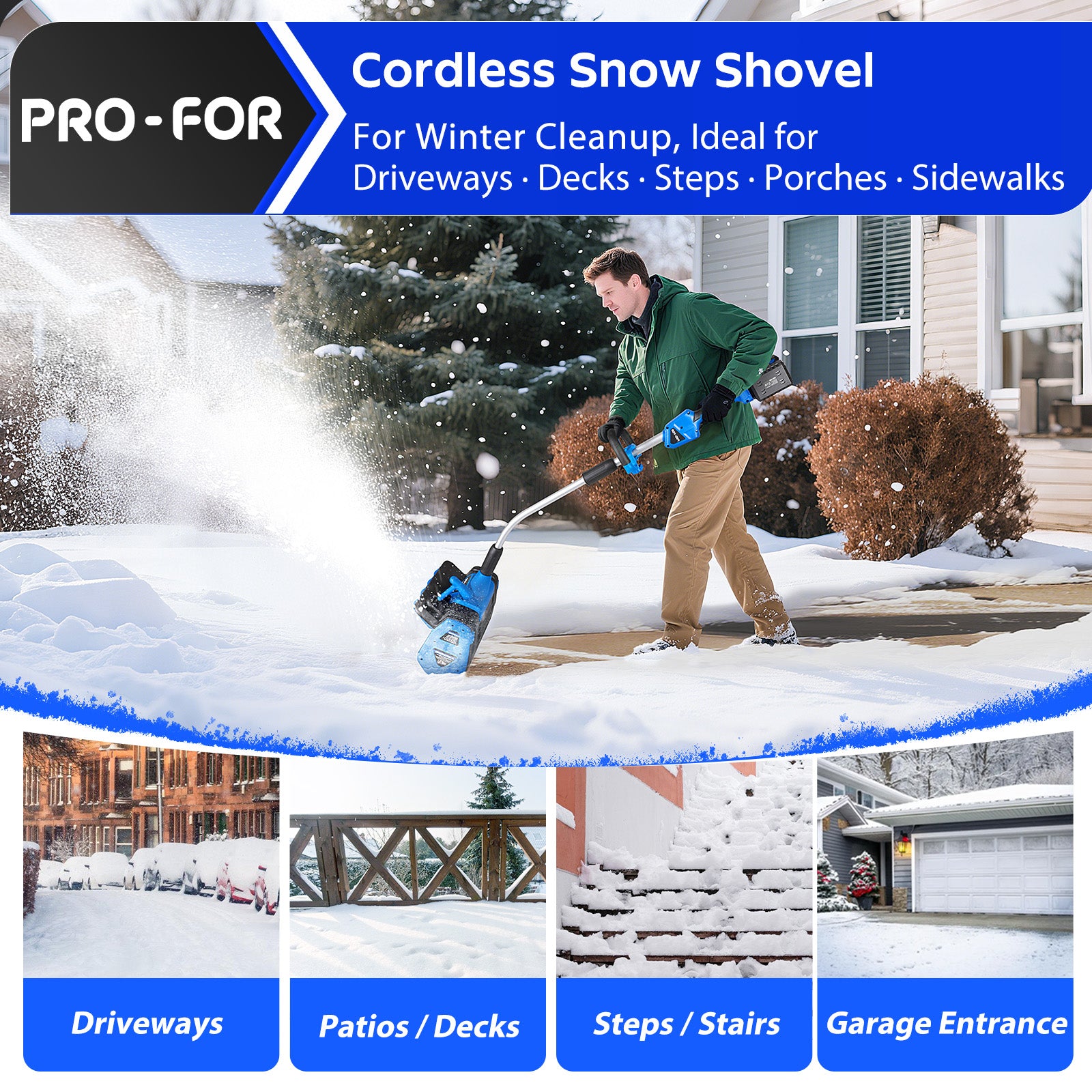 40V Cordless Snow Shovel, Lightweight Electric Snow Blower Alternative with 2×4.0Ah Batteries, 13.5" Width, 26.5FT Throw Distance, Battery Powered Snow Removal Tool for Driveway & Walkways