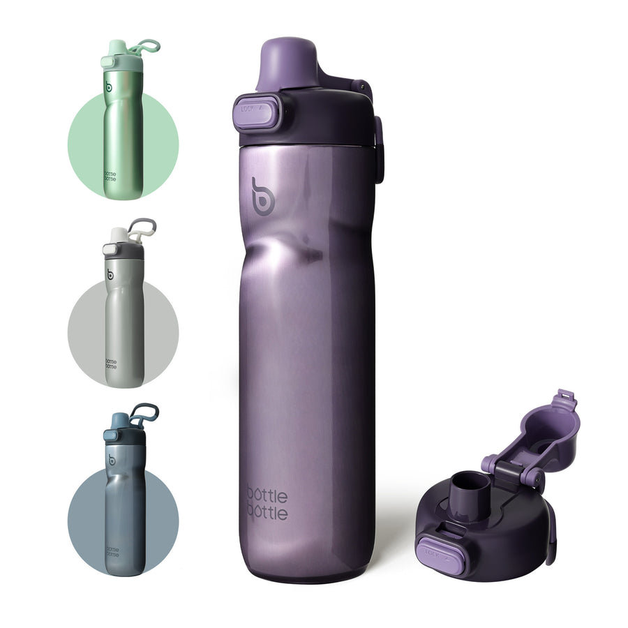 Insulated Water Bottle 24 oz with Handle and Flip Tops Lids Stainless Steel Water Bottle Push Button Lid Leak proof Portable for Running Travel Sports Hiking