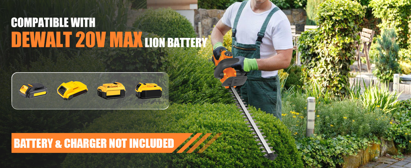Cordless Hedge Trimmer Compatible with DEWALT 20V Battery, Bare Tool Only, 22” Dual-Action Blade, Rotatable Handle Electric Bush Trimmer, 0.55” Cutting Capacity, Lightweight Shrub Trimmer (Yellow)