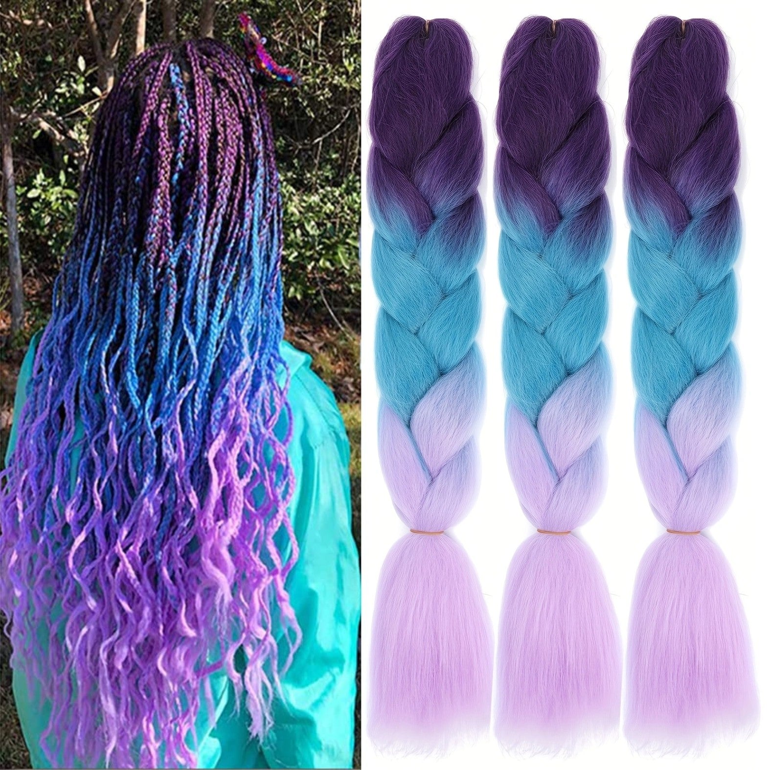 Jumbo Braiding Hair Fiber Mix Four Silky Colorful Twist Braiding Hair 3pcs Rainbow Colors Extensions Synthetic Hair Synthetic Fiber Soft Healthy，Long Jumbo Braiding Hair Extensions, Heat Resistant Synthetic Fiber purple hair extensions
