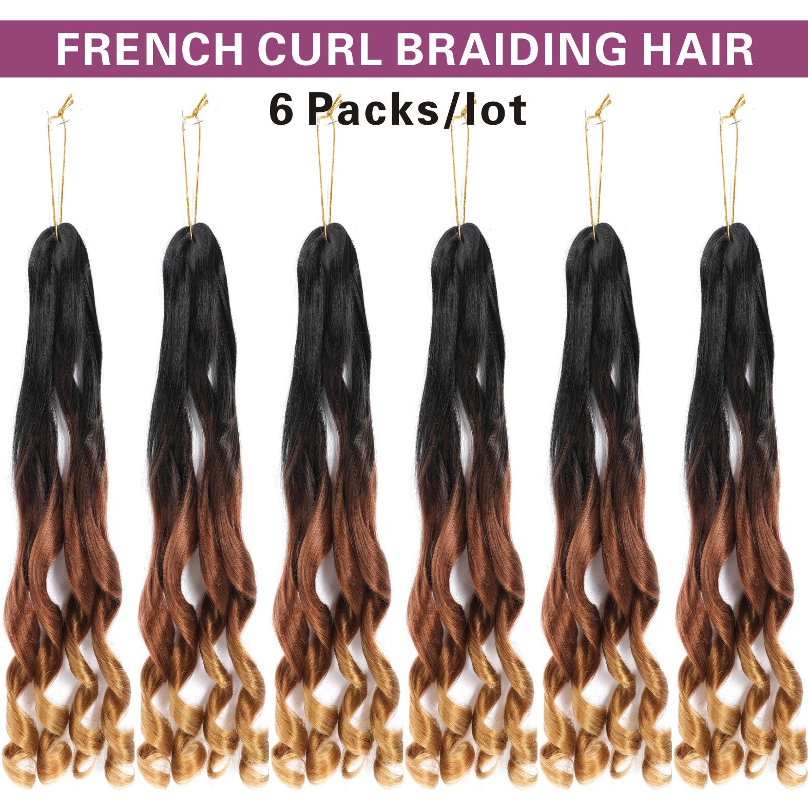 French Curl Braiding Hair 14-22 Inch 6 Packs Braiding Hair Pre Stretched Curly Box Braids French Curl Braids for Women Synthetic Hair Extensions 1b/30/27 colors to choose from