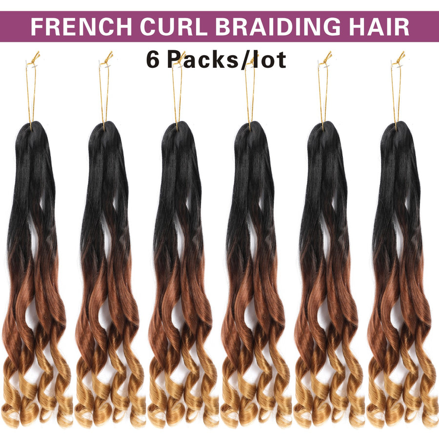 French Curl Braiding Hair 14-22 Inch 6 Packs Braiding Hair Pre Stretched Curly Box Braids French Curl Braids for Women Synthetic Hair Extensions 1b/30/27 colors to choose from