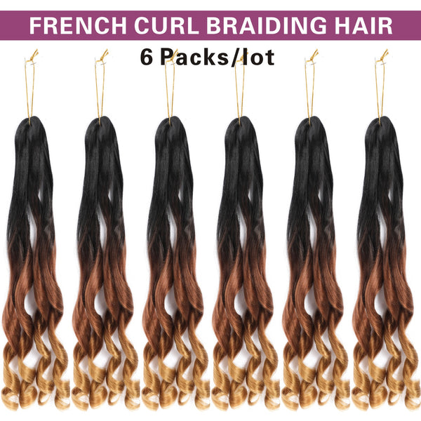 French Curl Ombre Braiding Hair Pre Stretched 14/16 inch 6 Packs Wave Bouncy Braiding Hair French Curl Braids Yaki Curly Hair for Women Hair Extensions